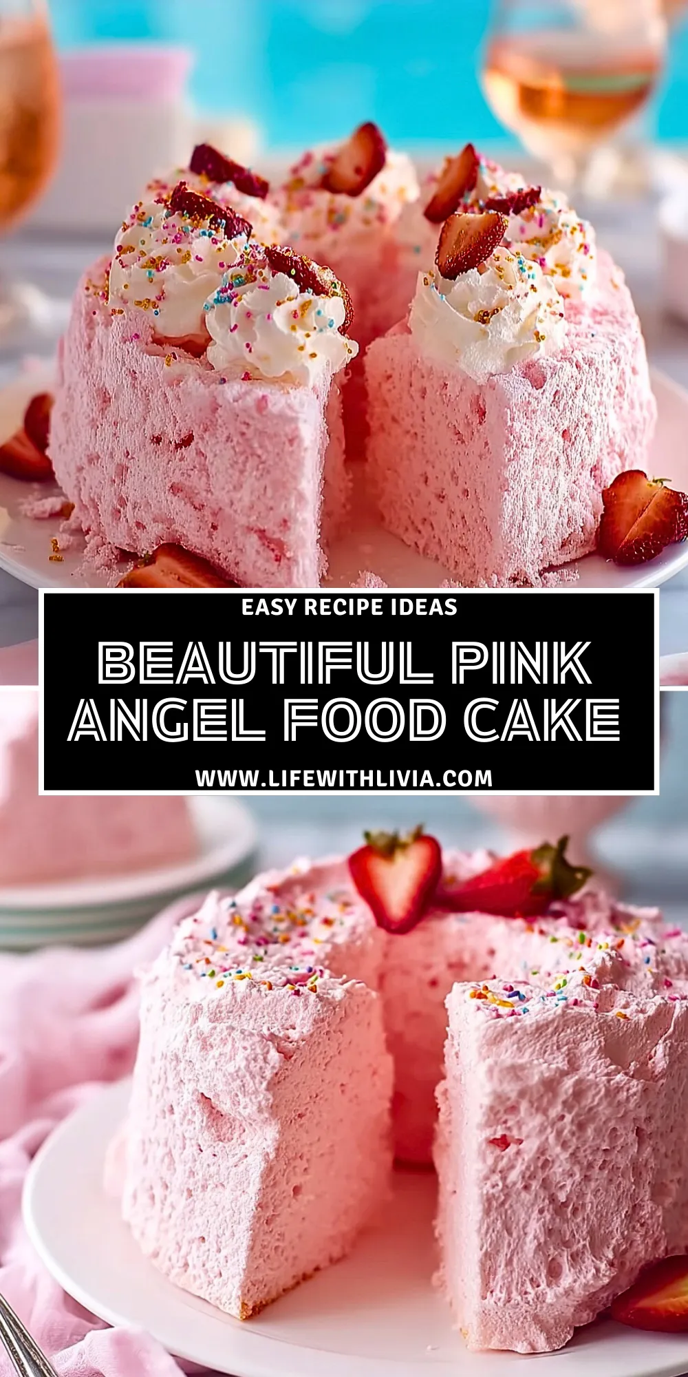 Beautiful Pink Angel Food Cake - Pin 1