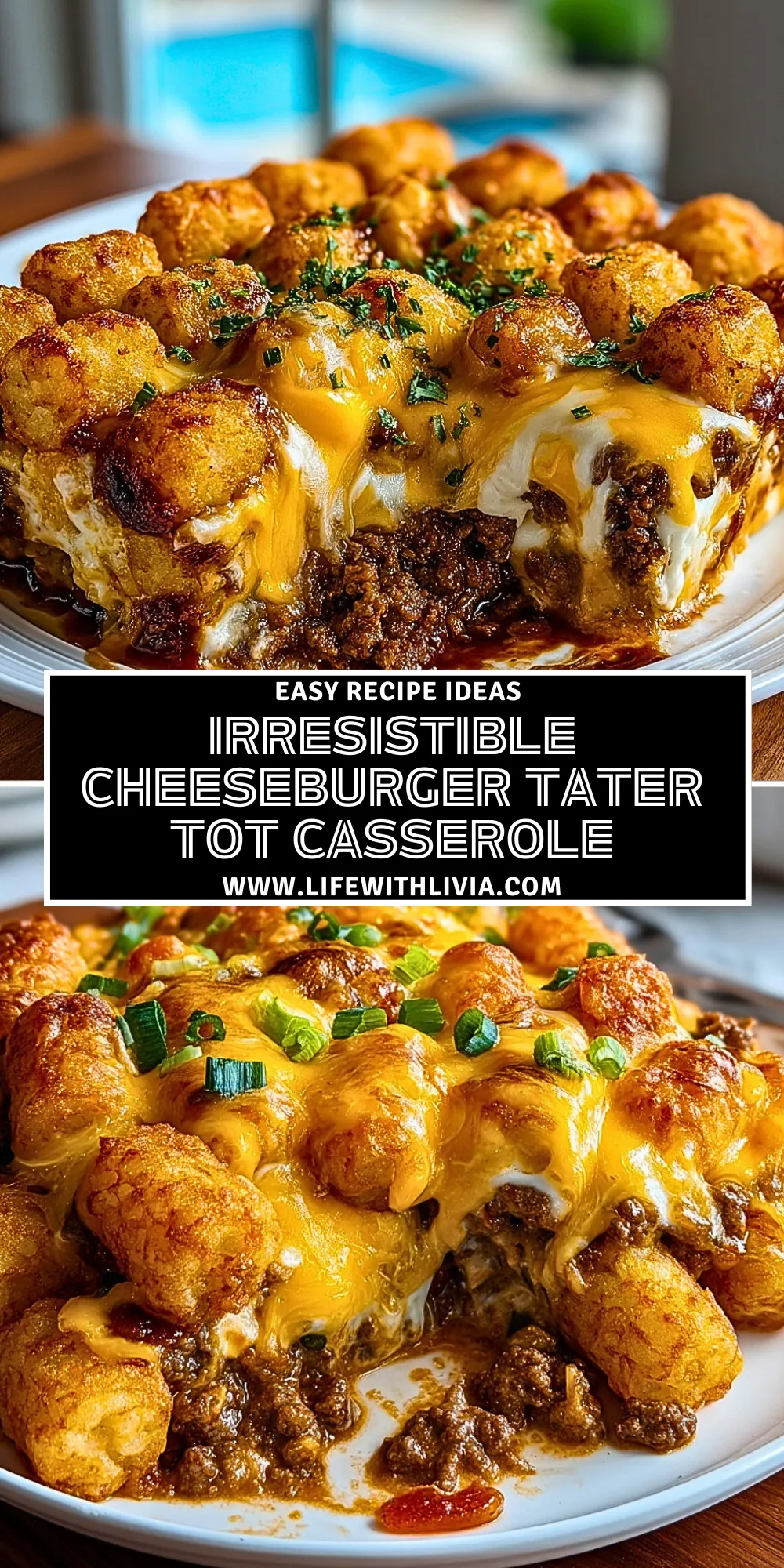 Irresistible Cheeseburger Tater Tot Casserole - Pin 1