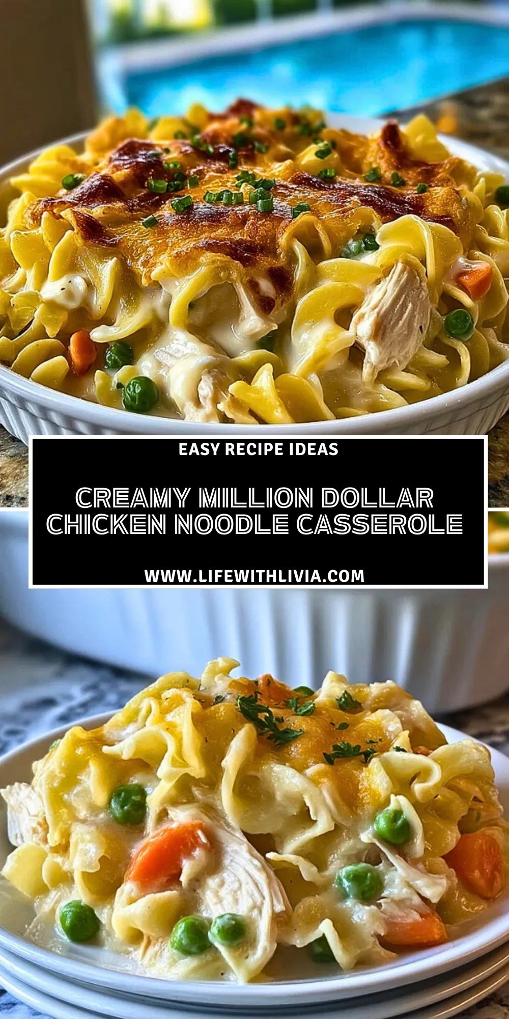 Creamy Million Dollar Chicken Noodle Casserole - Pin 1