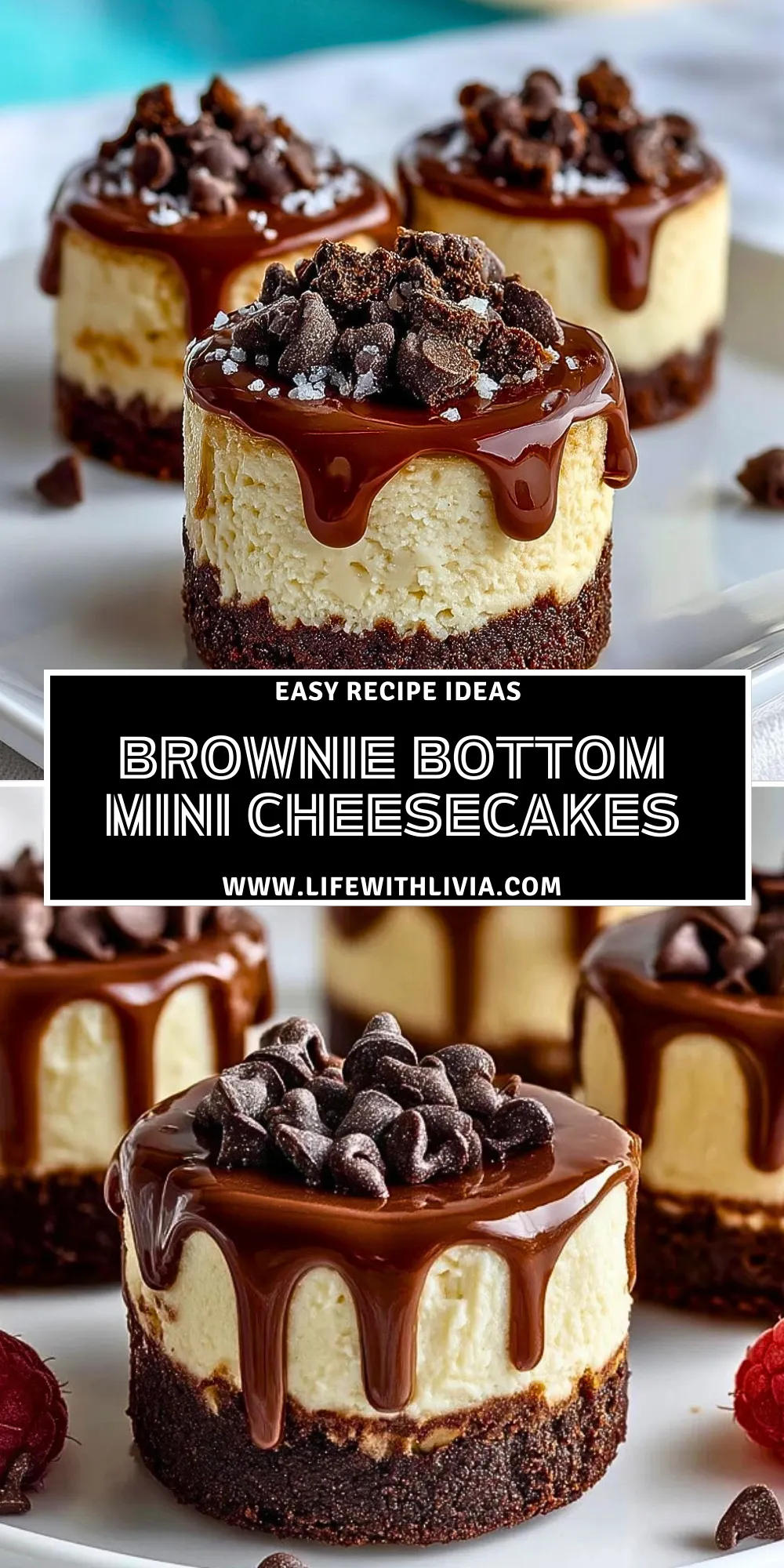 Brownie Bottom Mini Cheesecakes - Pin 1
