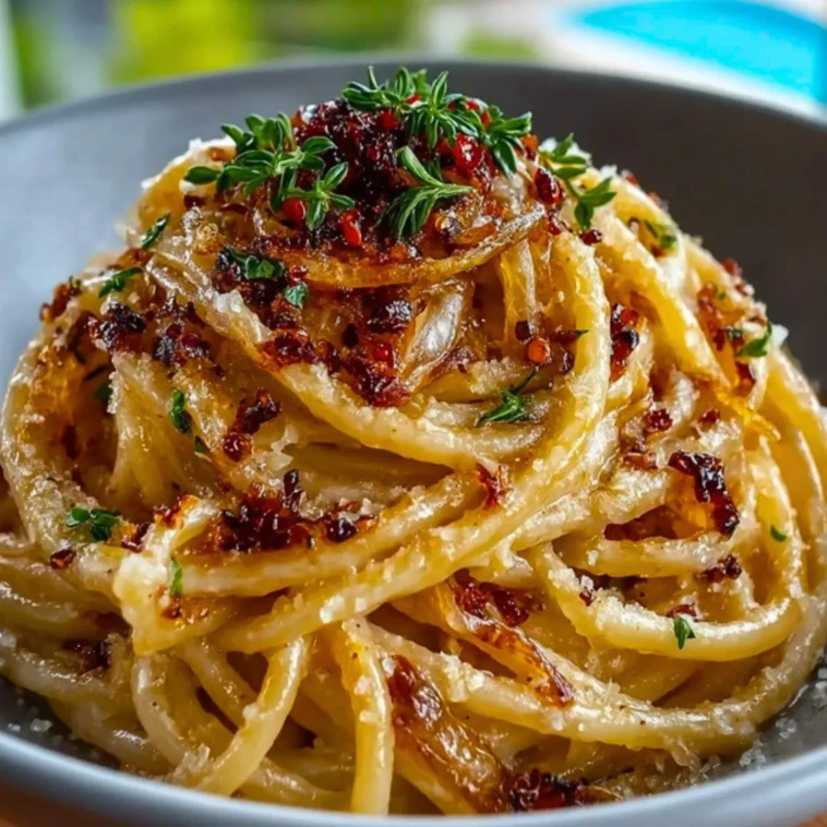 Caramelized Onion Pasta with Chilli Oil - 1