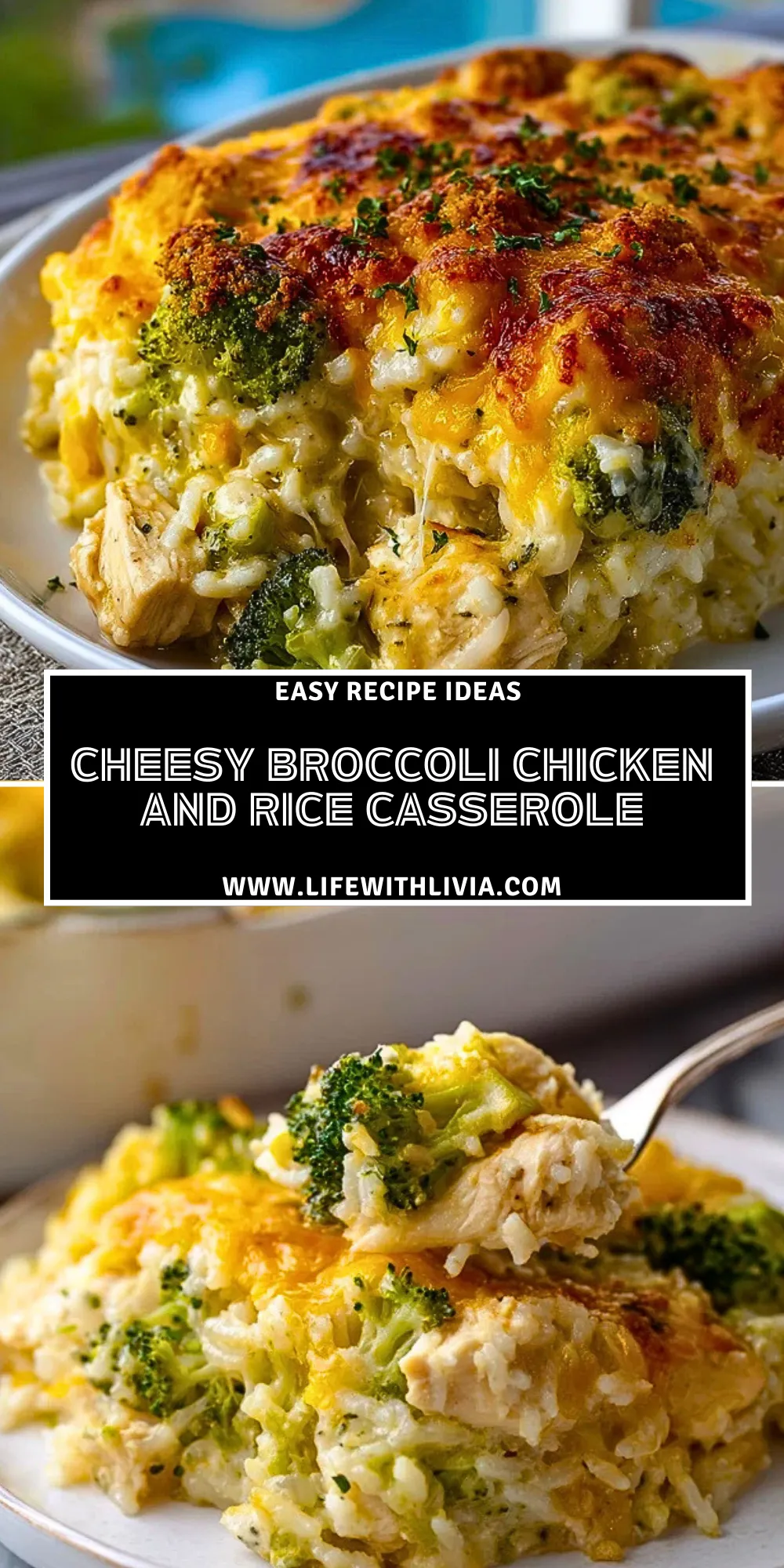 Cheesy Broccoli Chicken and Rice Casserole- Pin 1
