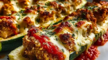 Crispy Chicken Parmesan Stuffed Zucchini Boats - 1