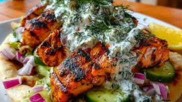 Juicy Grilled Salmon Gyros with Dill Yogurt Sauce - 1