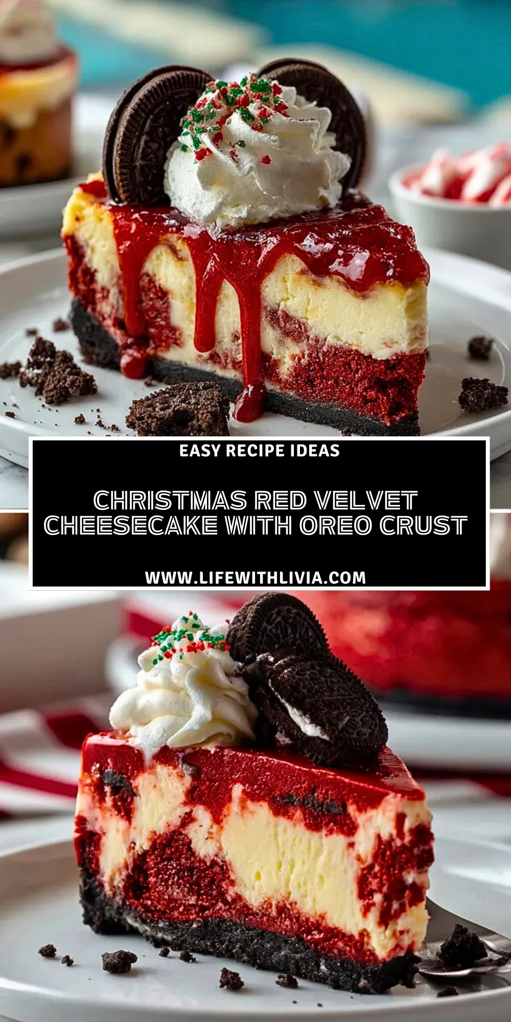 Christmas Red Velvet Cheesecake with Oreo Crust- Pin 1