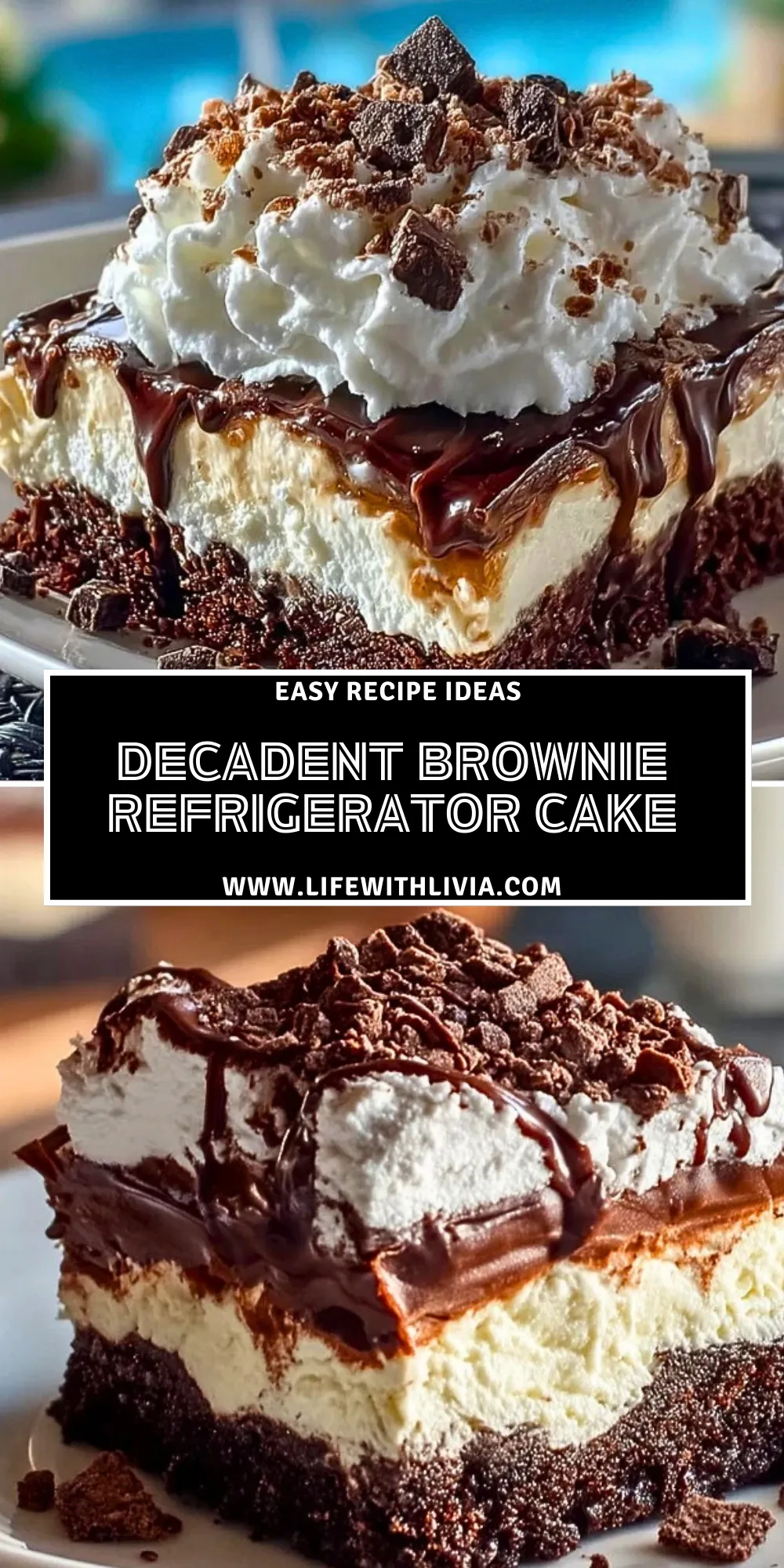 Decadent Brownie Refrigerator Cake - Pin 1