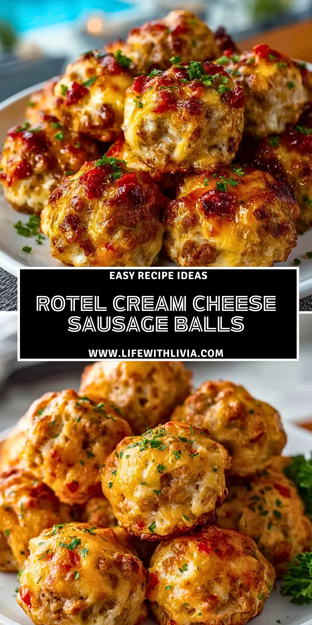 Rotel Cream Cheese Sausage Balls- Pin 1