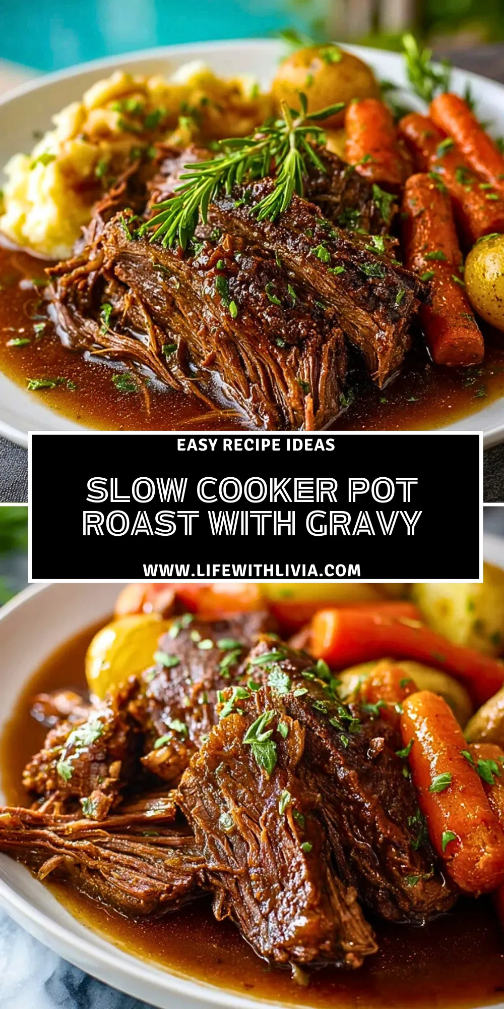Slow Cooker Pot Roast with Gravy- Pin 1