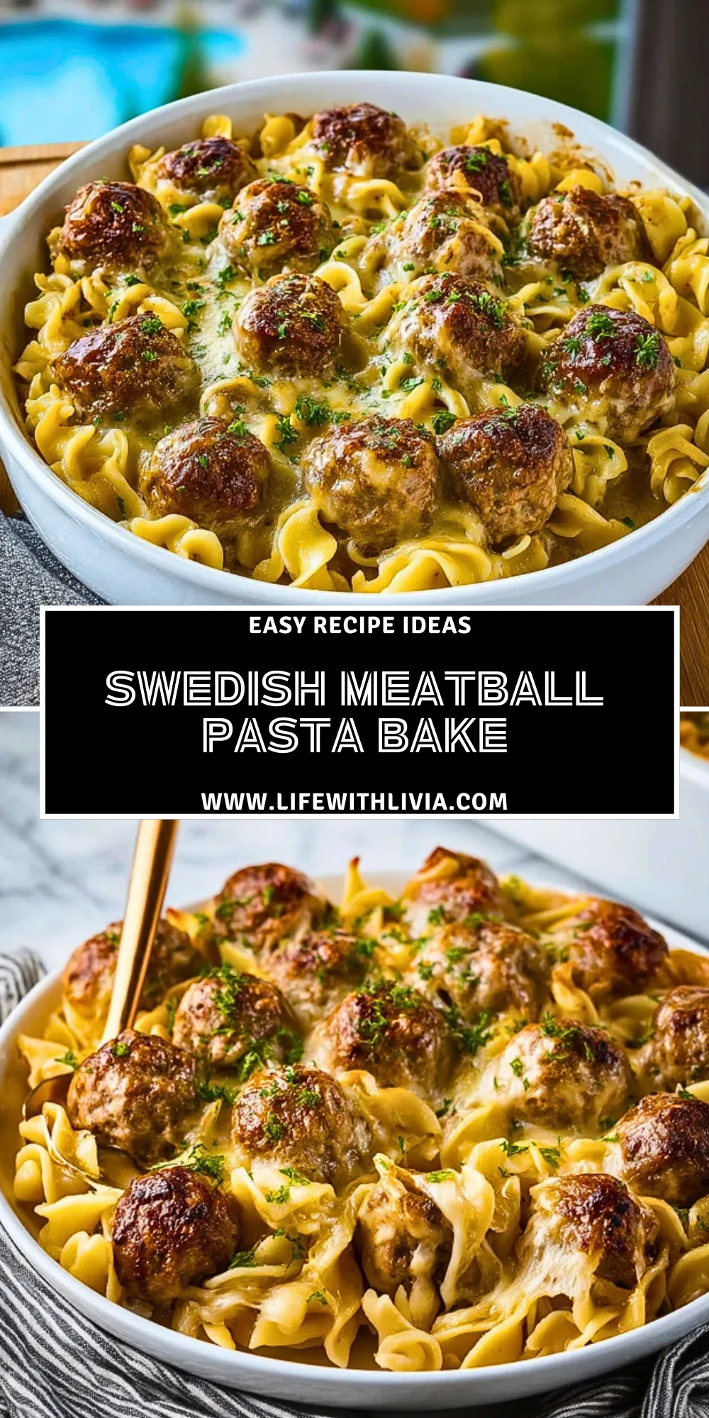 Swedish Meatball Pasta Bake - Pin 1
