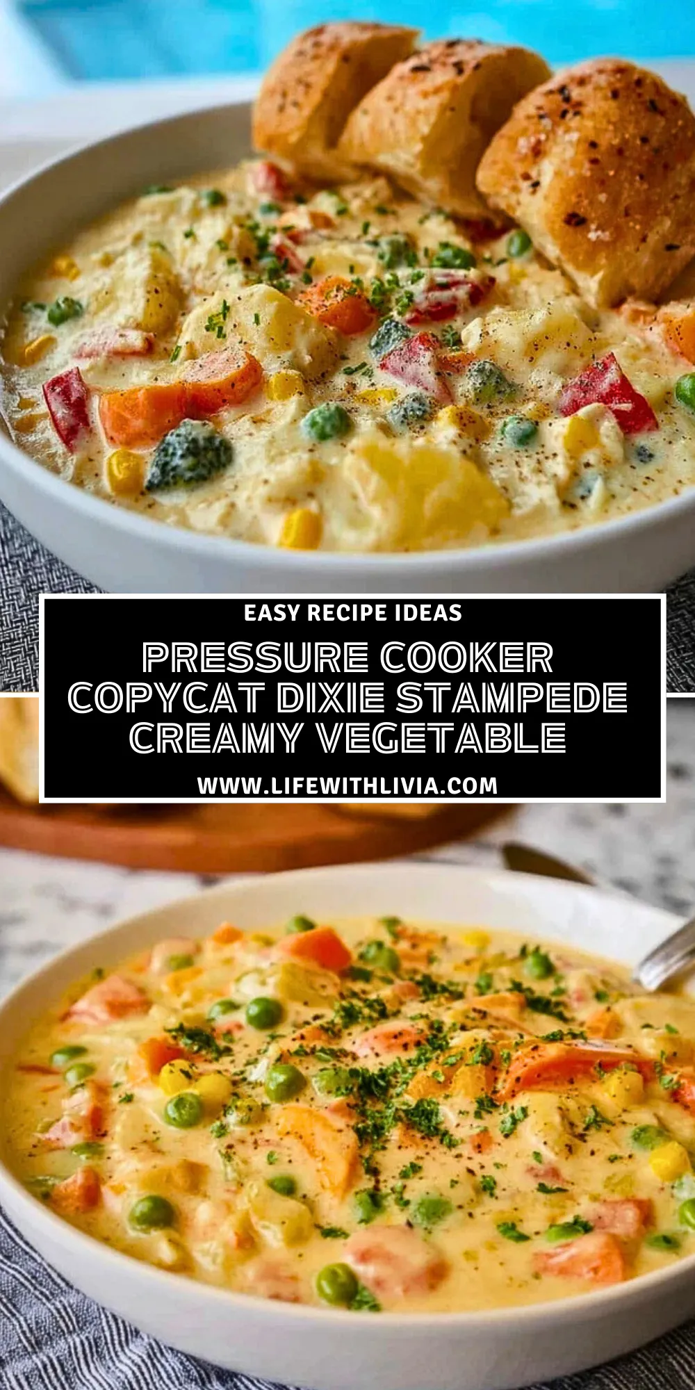 Pressure Cooker Copycat Dixie Stampede Creamy Vegetable - Pin 1