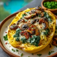 Spaghetti Squash with Mushroom and Spinach Cream Sauce - 1