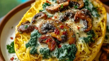 Spaghetti Squash with Mushroom and Spinach Cream Sauce - 1