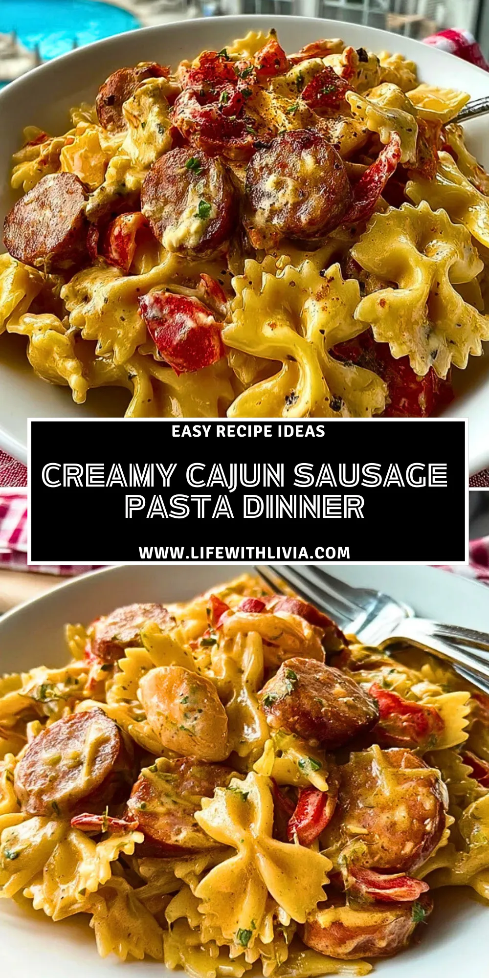 Creamy Cajun Sausage Pasta Dinner- Pin 1