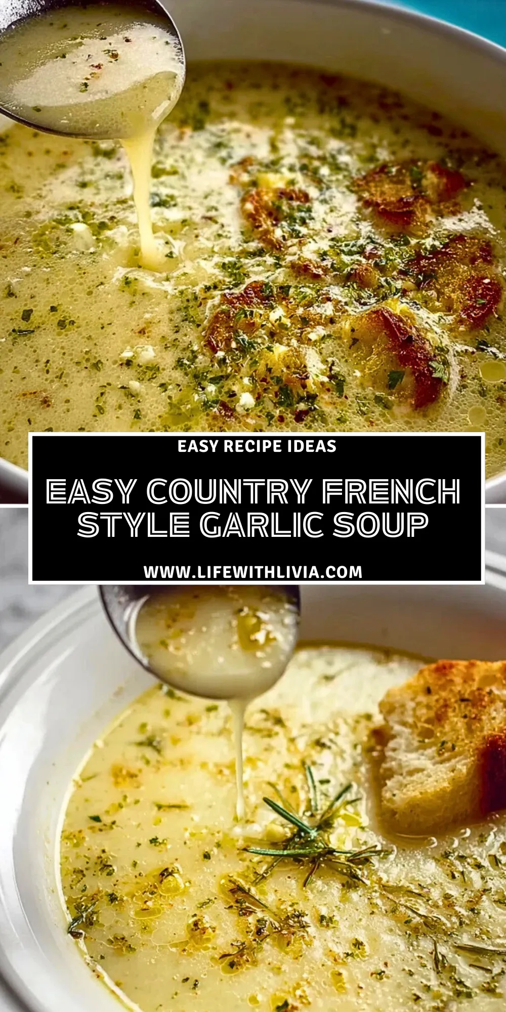 Easy Country French Style Garlic Soup- Pin 1
