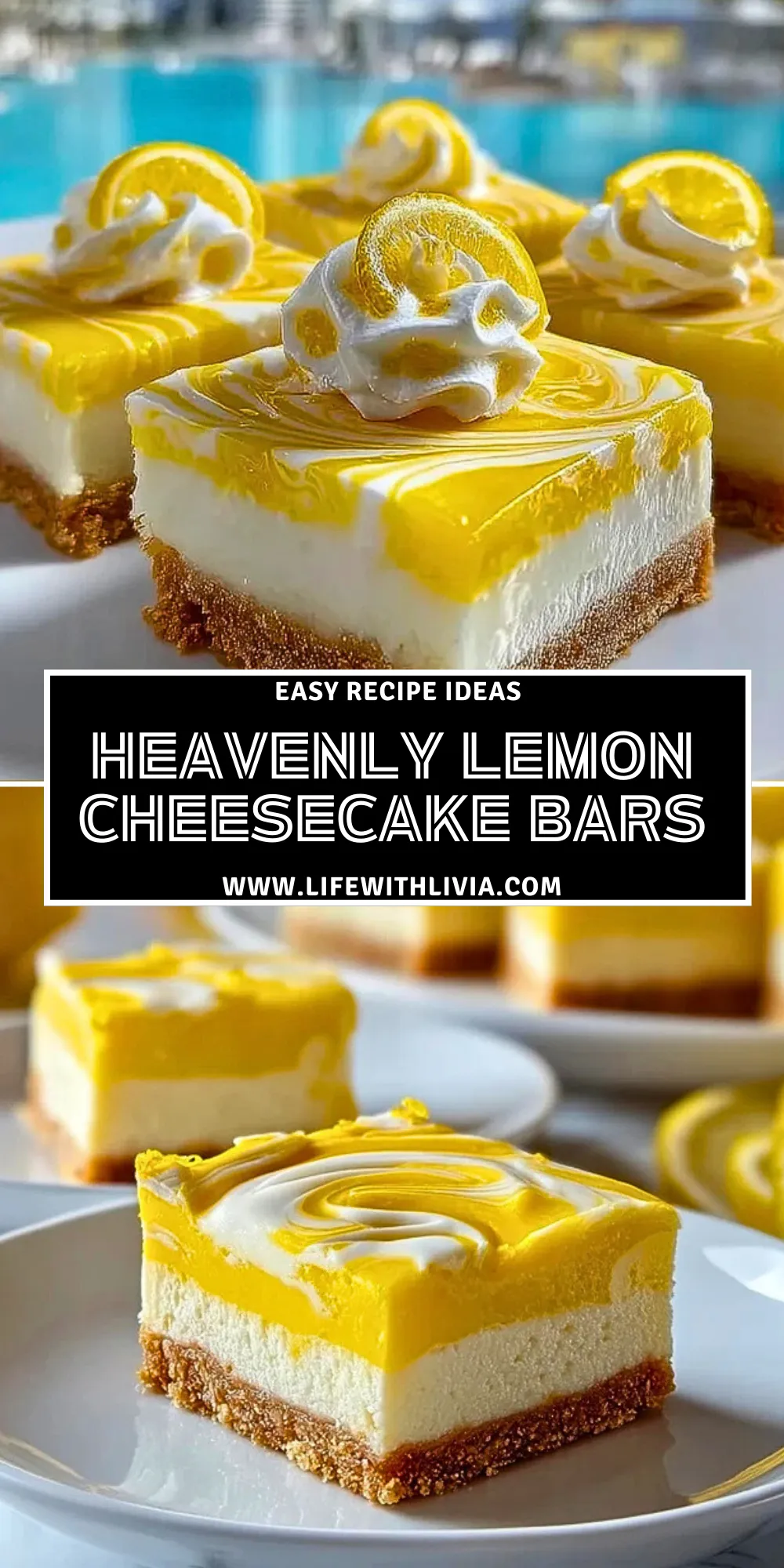 Heavenly Lemon Cheesecake Bars - Pin 1