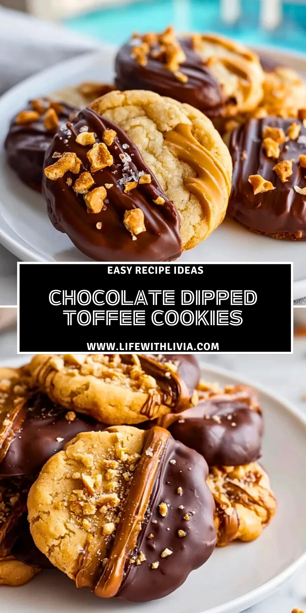 Chocolate Dipped Toffee Cookies- Pin 1