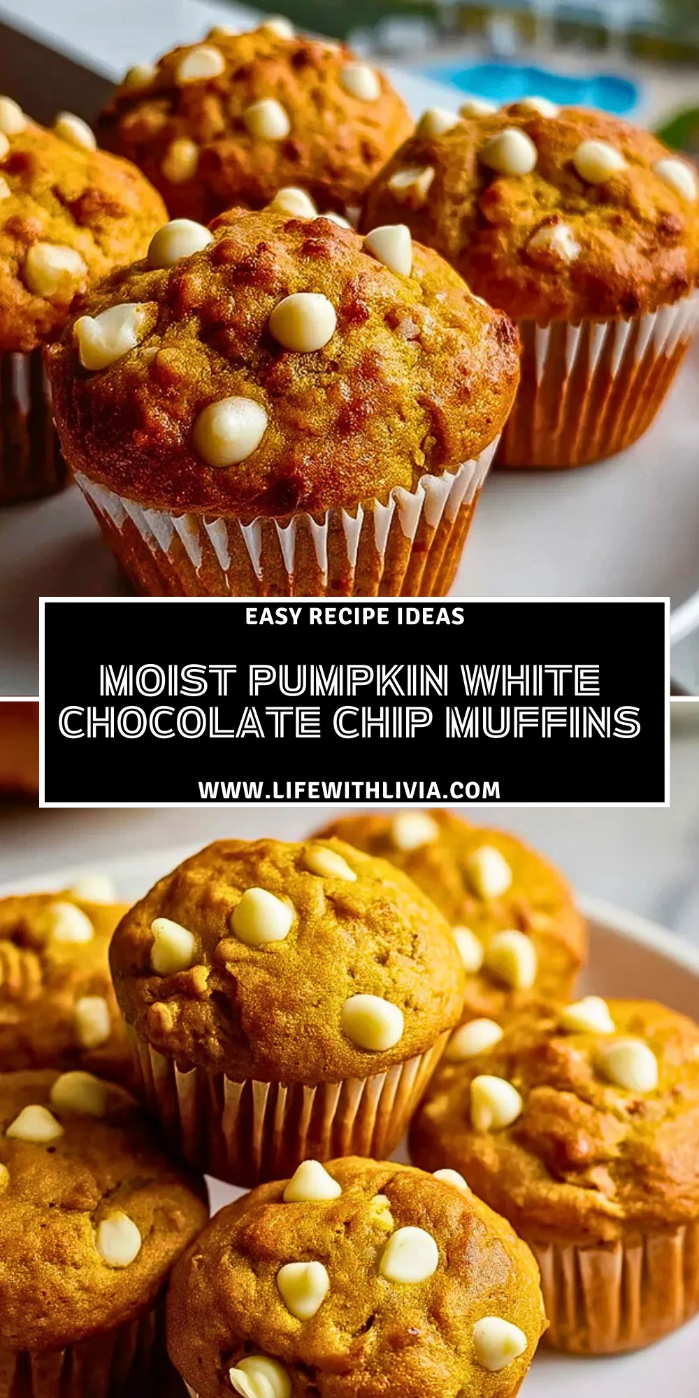 Moist Pumpkin White Chocolate Chip Muffins- Pin 1