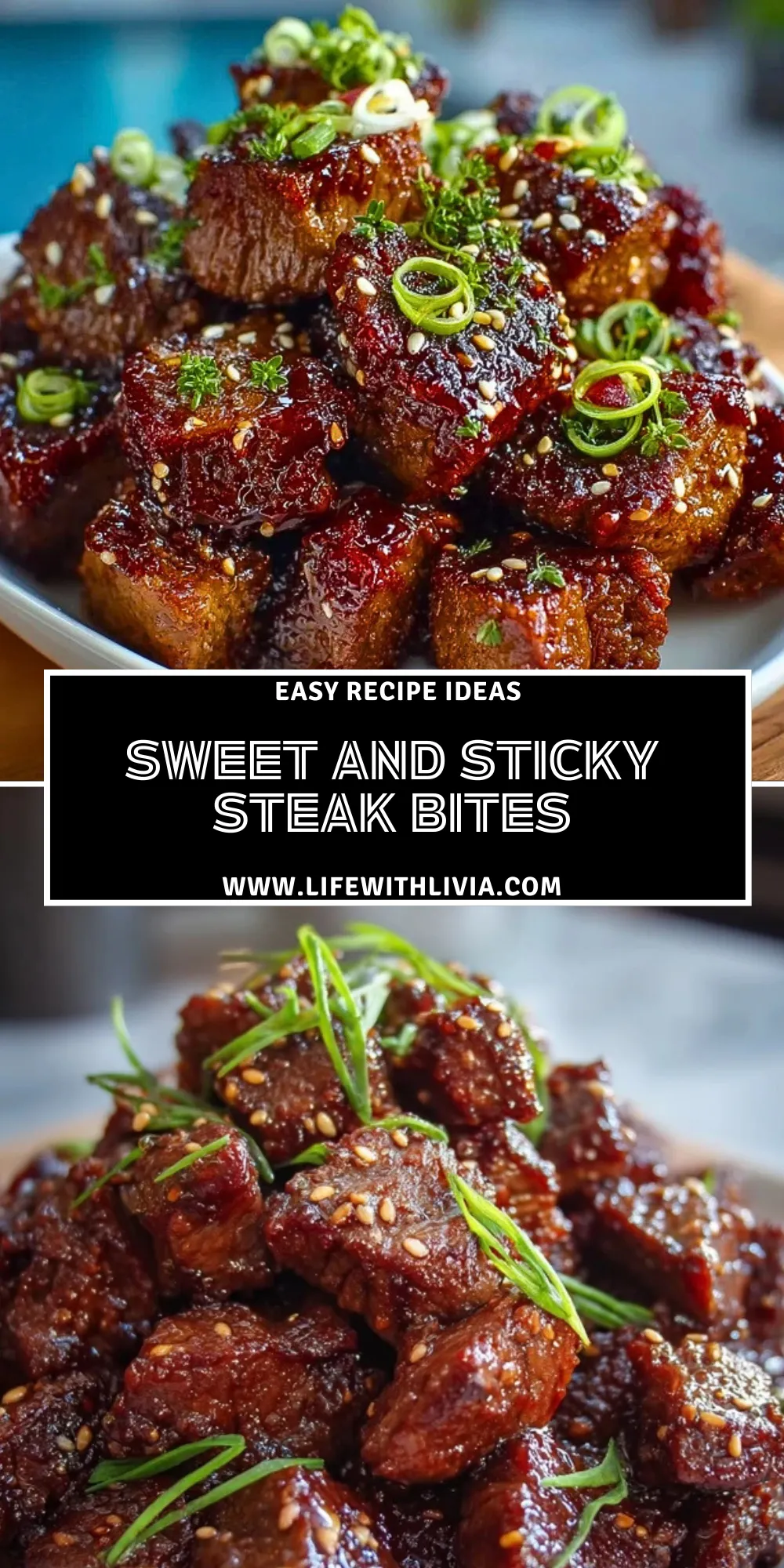 Sweet and Sticky Steak Bites - Pin 1