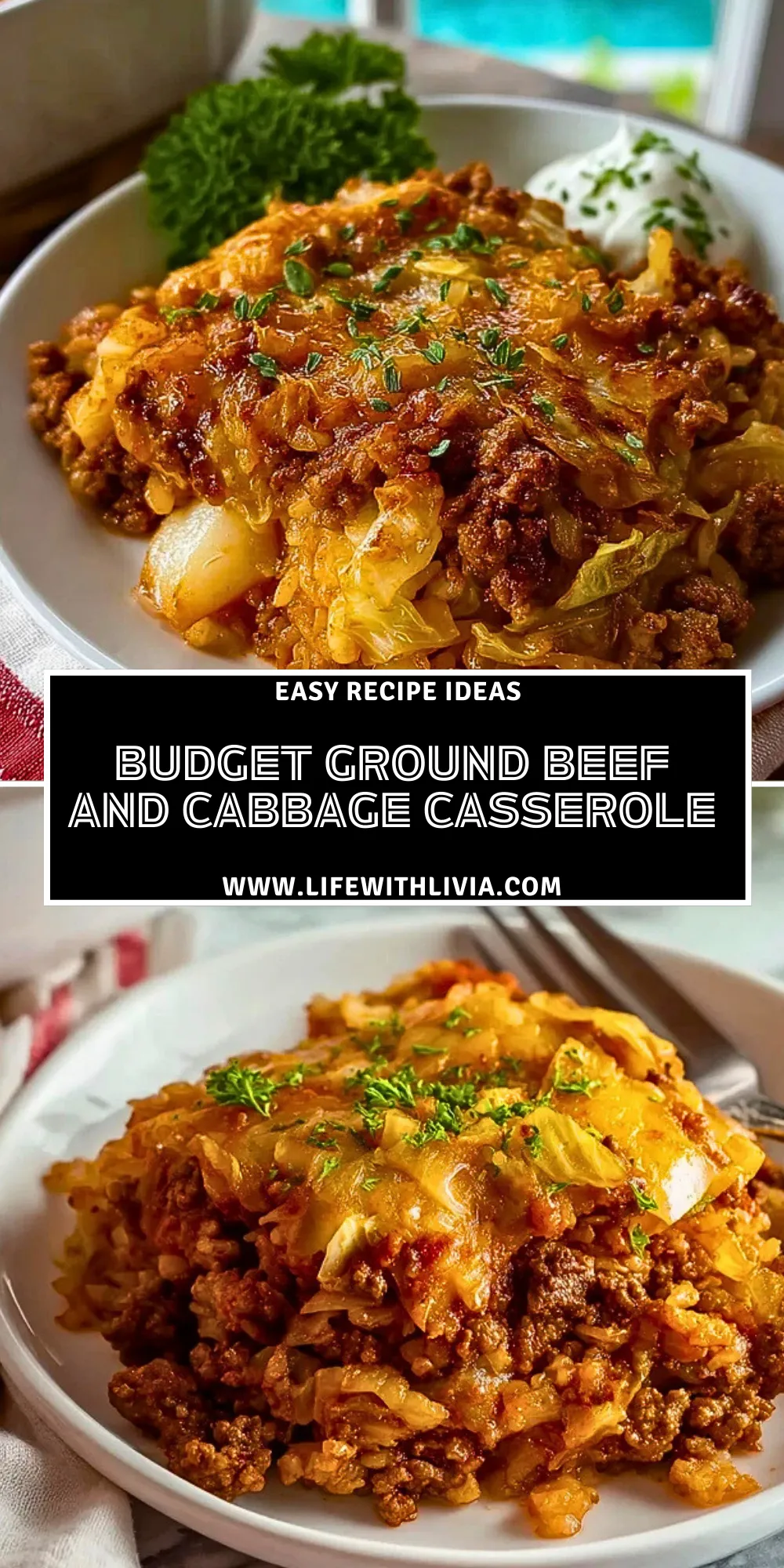 Budget Ground Beef And Cabbage Casserole- Pin 1