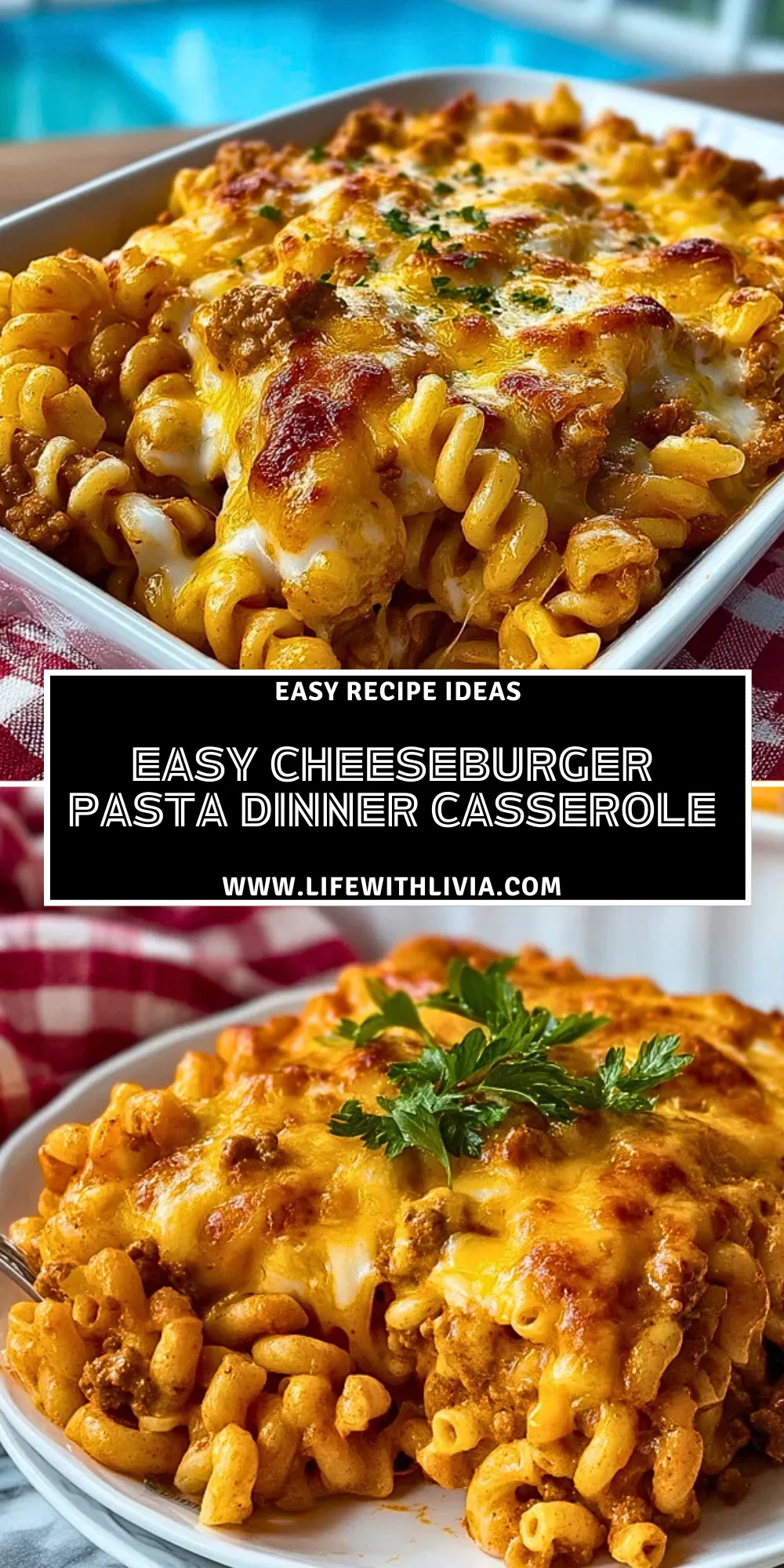Easy Cheeseburger Pasta Dinner Casserole - Pin 1