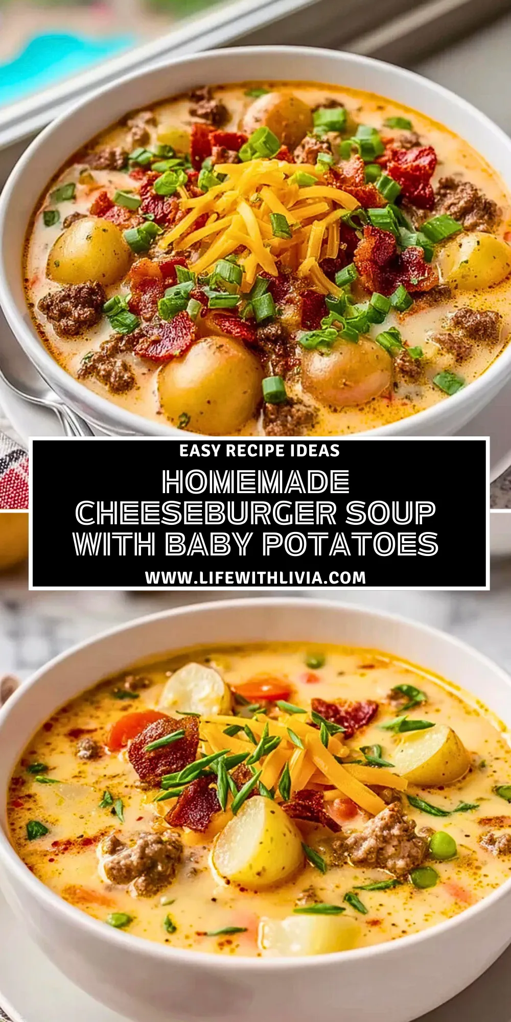 Homemade Cheeseburger Soup with Baby Potatoes- Pin 1