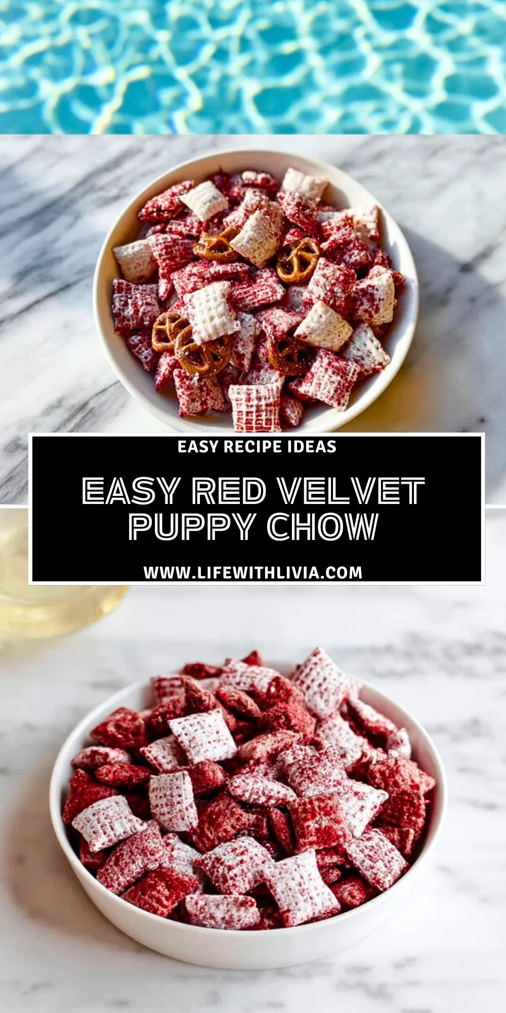 Easy Red Velvet Puppy Chow- Pin 1