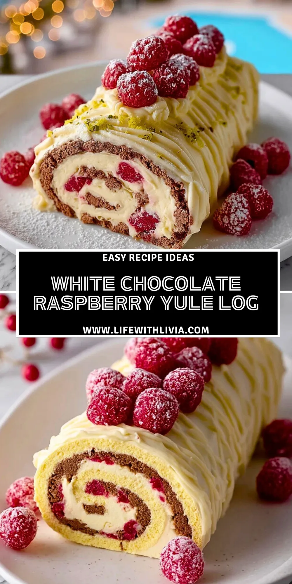 White Chocolate Raspberry Yule Log - Pin 1