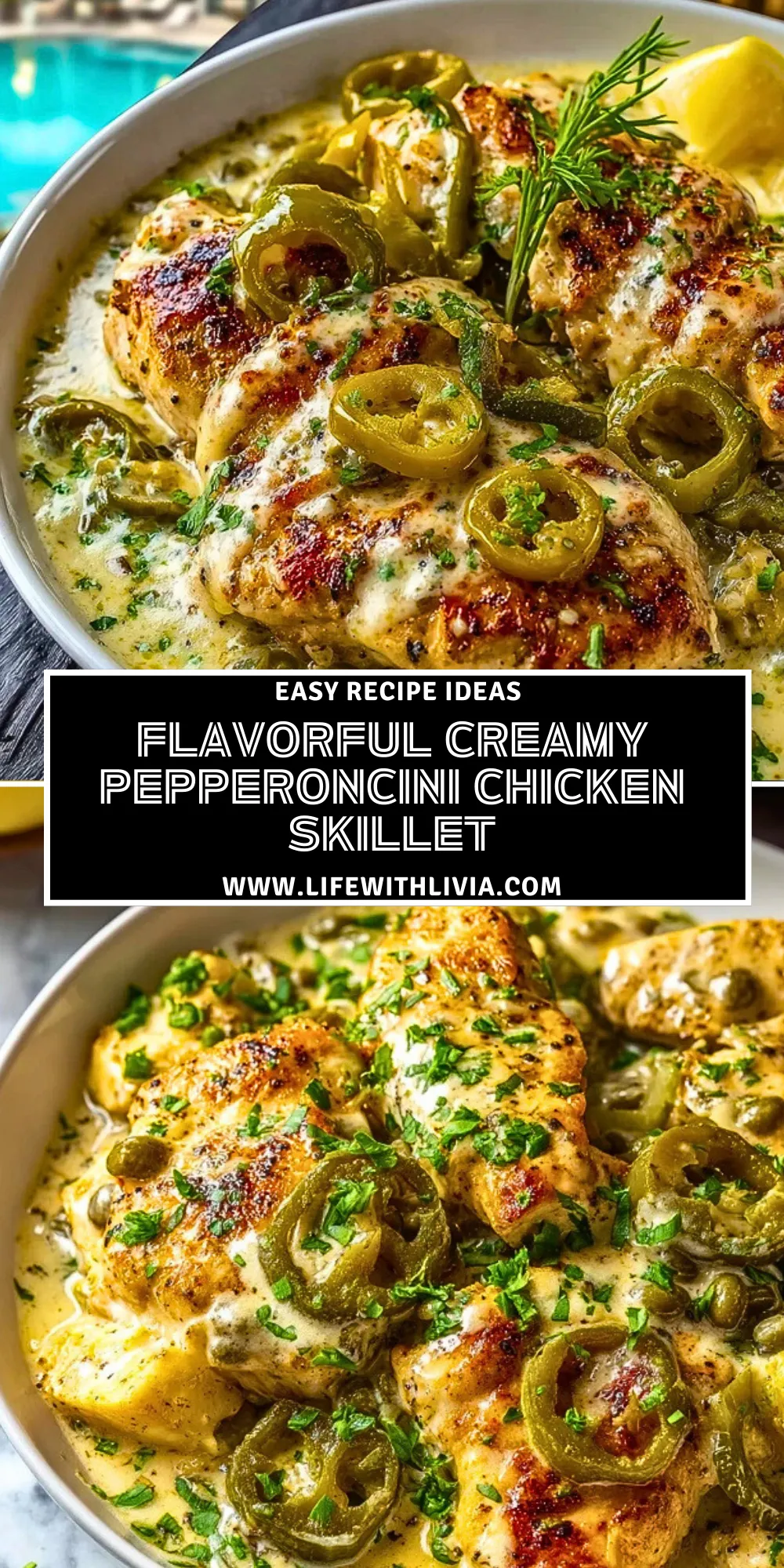 Flavorful Creamy Pepperoncini Chicken Skillet - Pin 1