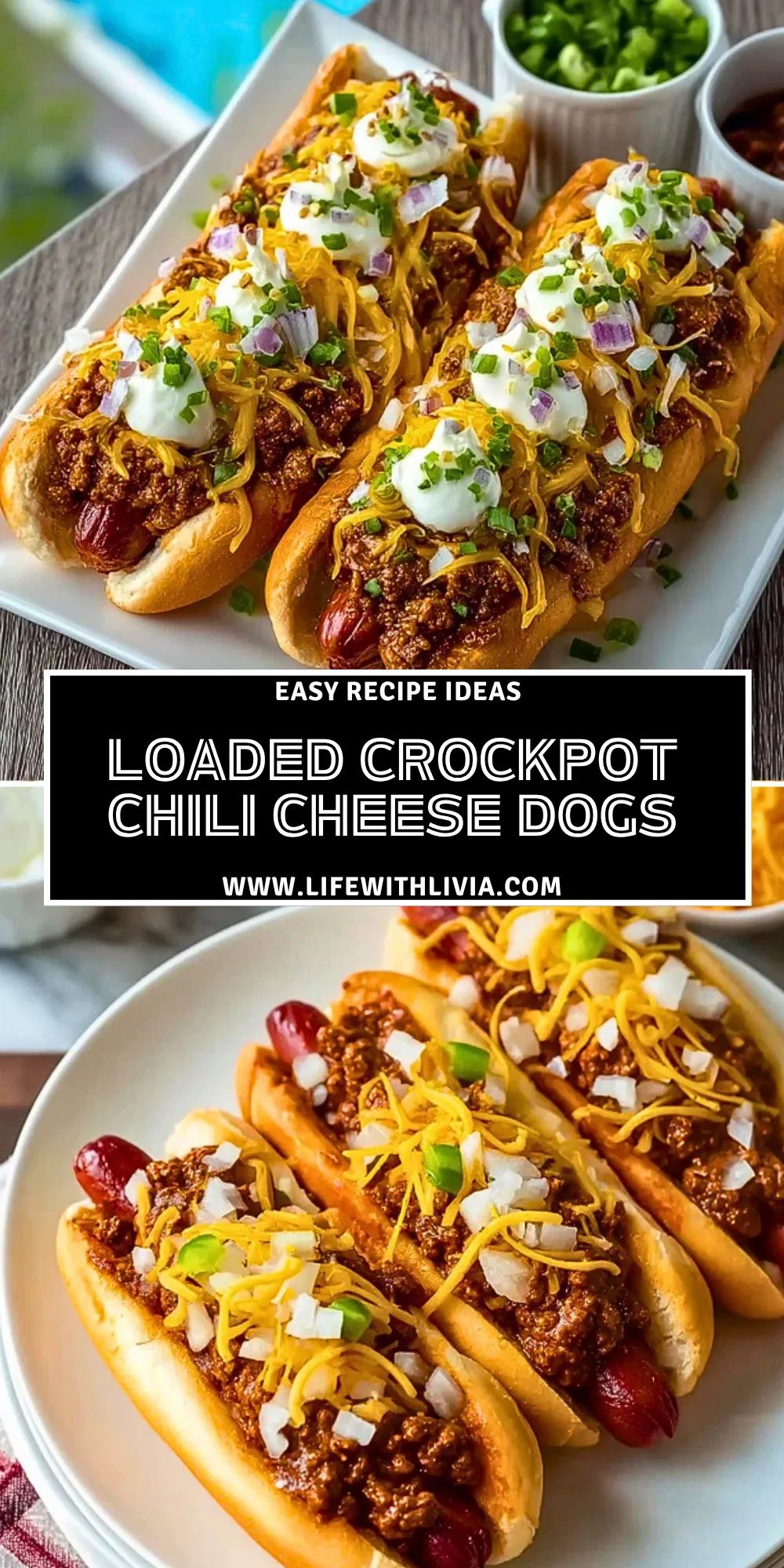Loaded Crockpot Chili Cheese Dogs - Pin 1