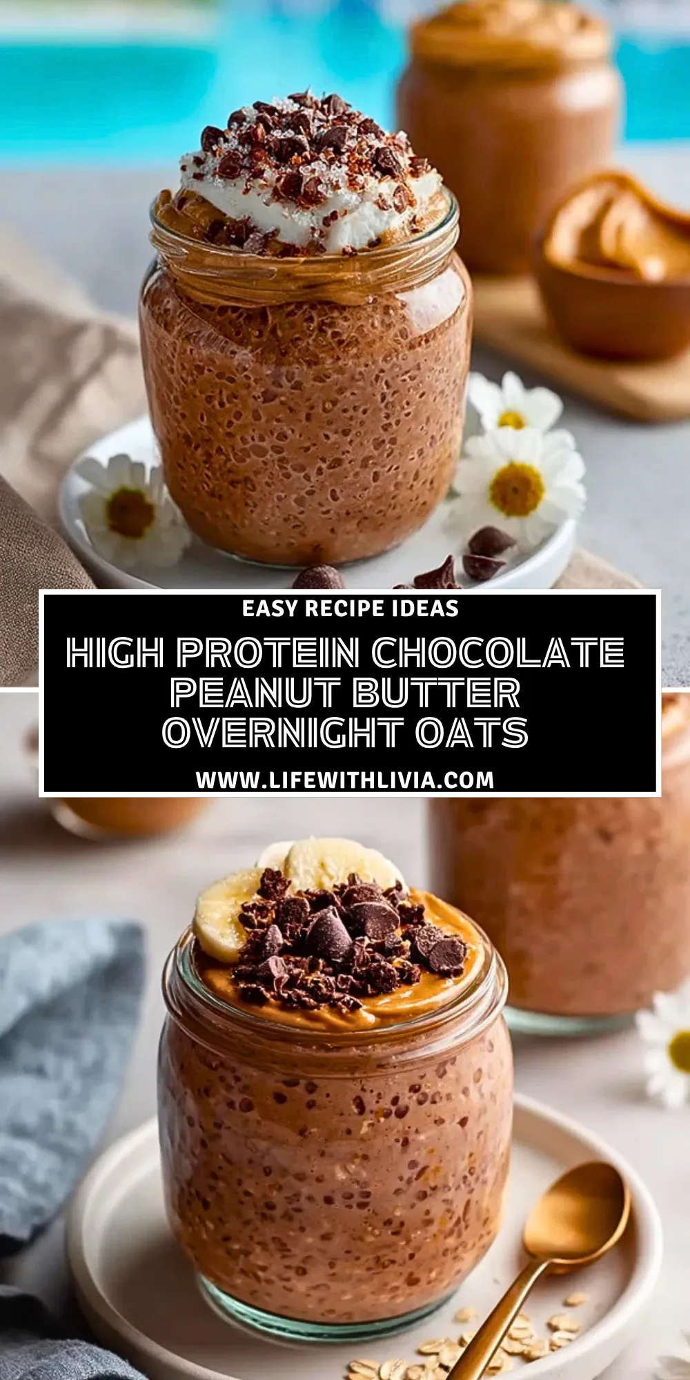High Protein Chocolate Peanut Butter Overnight Oats - Pin 1