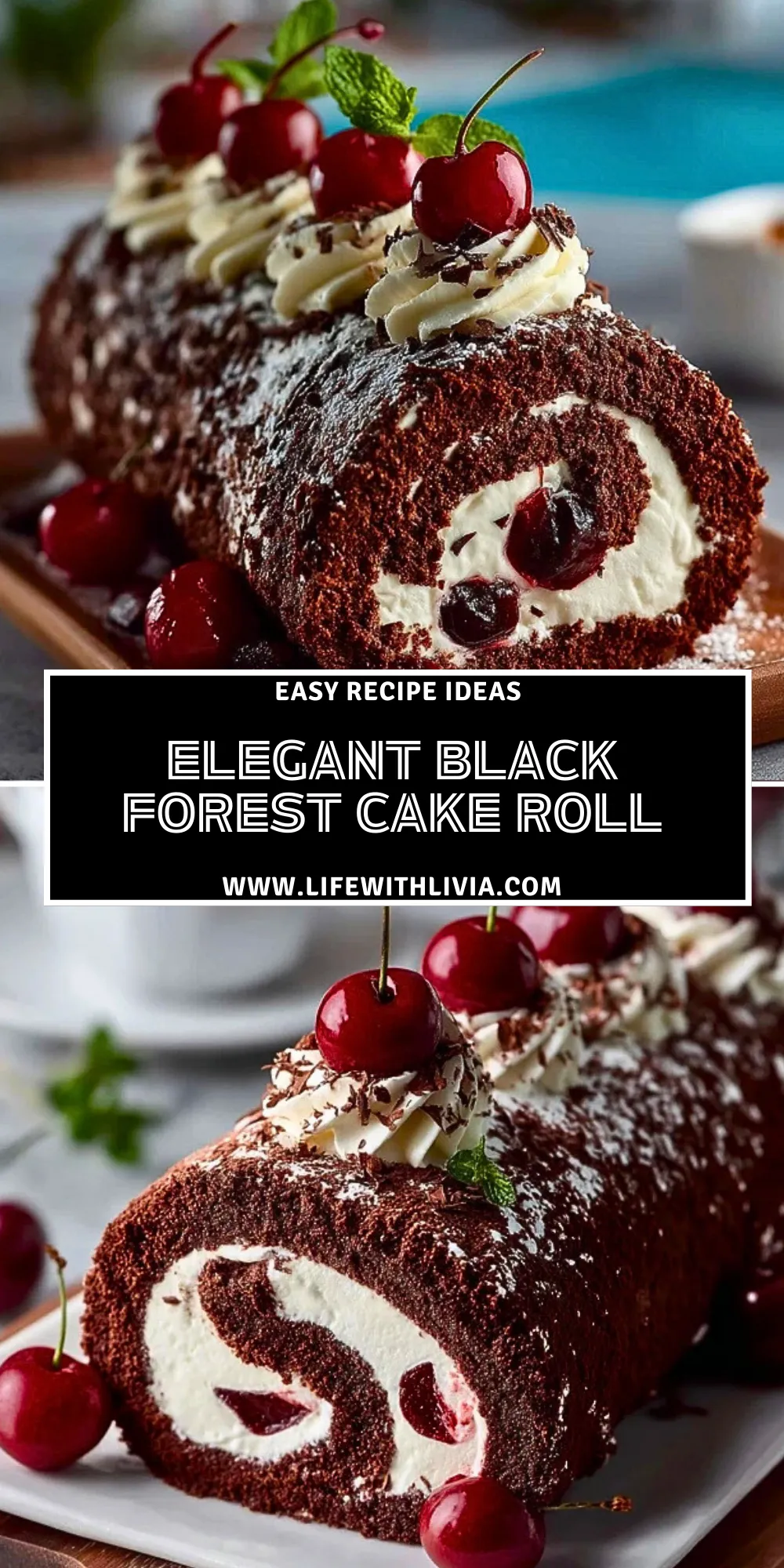 Elegant Black Forest Cake Roll - Pin 1