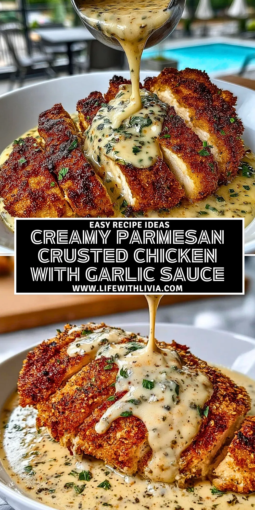 Creamy Parmesan Crusted Chicken with Garlic Sauce - Pin 1