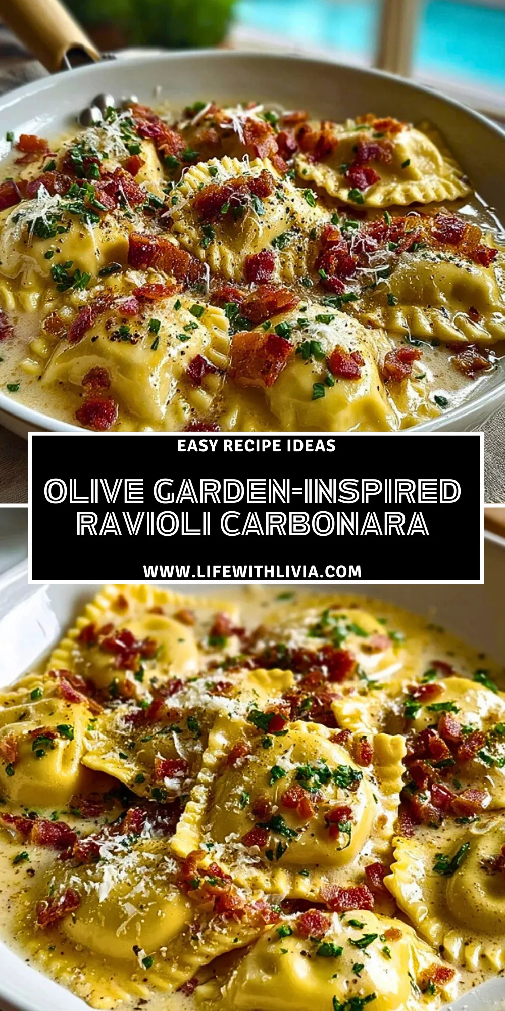 Olive Garden-Inspired Ravioli Carbonara - Pin 1