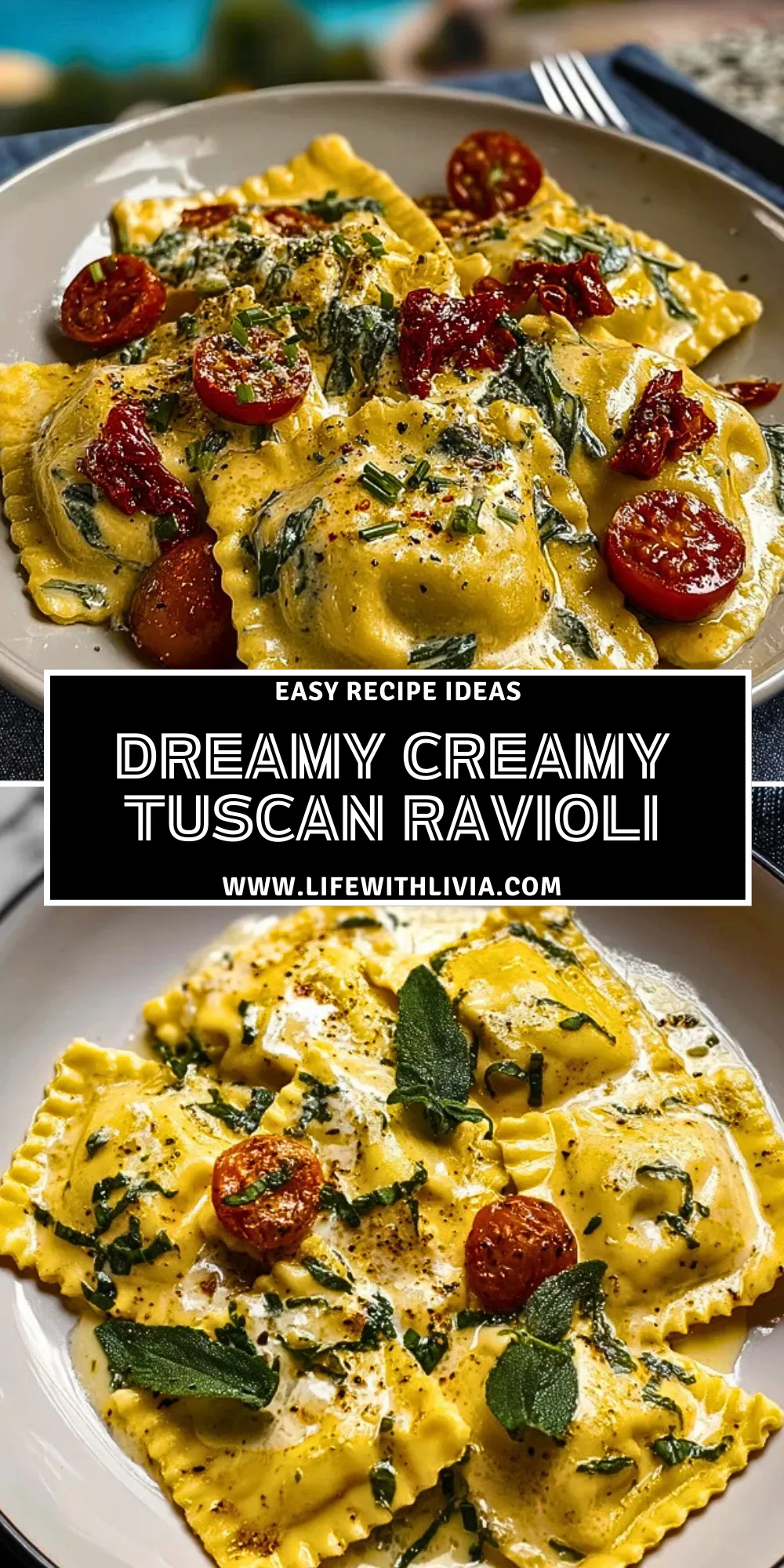 Dreamy Creamy Tuscan Ravioli - Pin 1