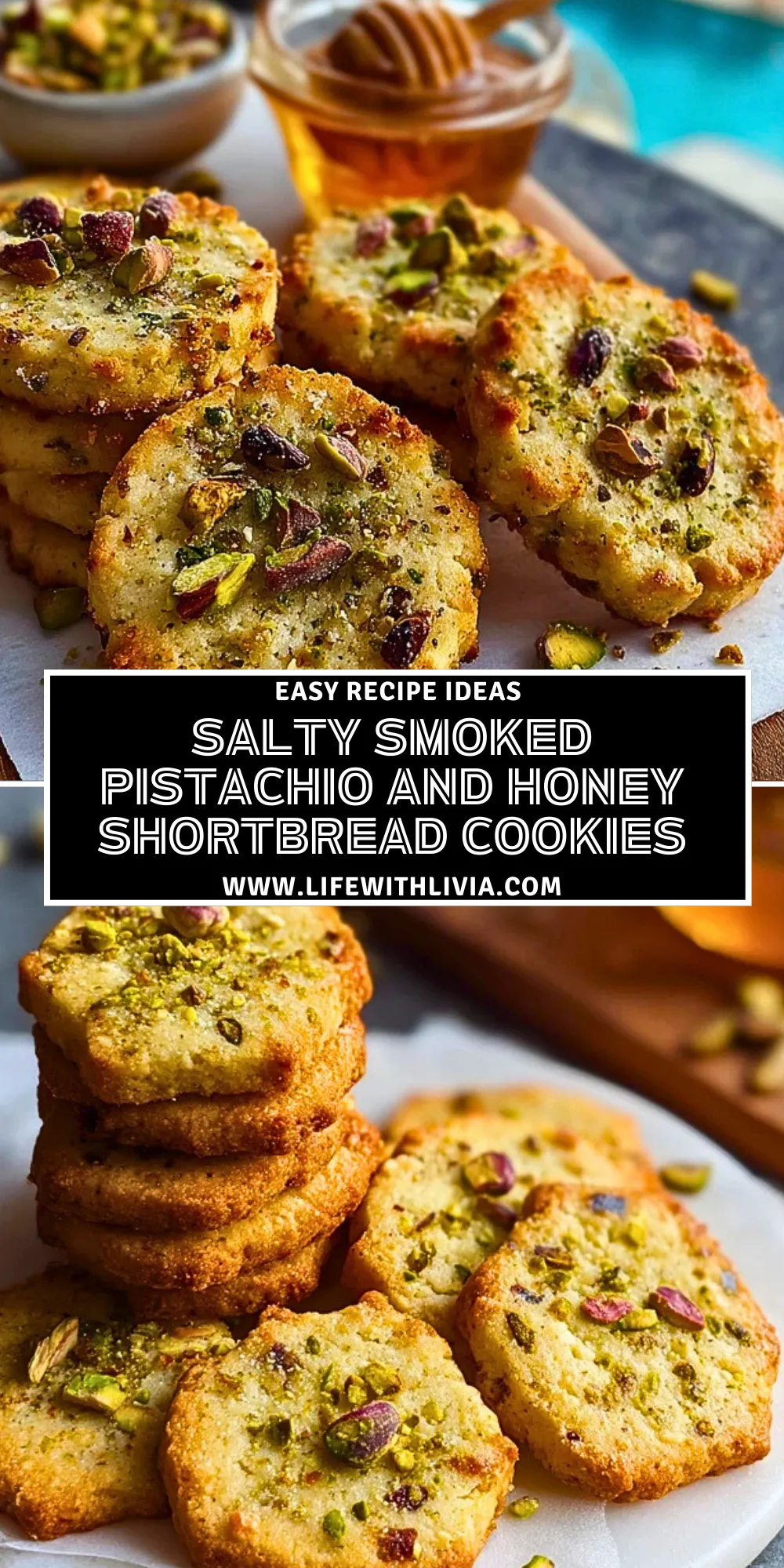 Salty Smoked Pistachio and Honey Shortbread Cookies - Pin 1