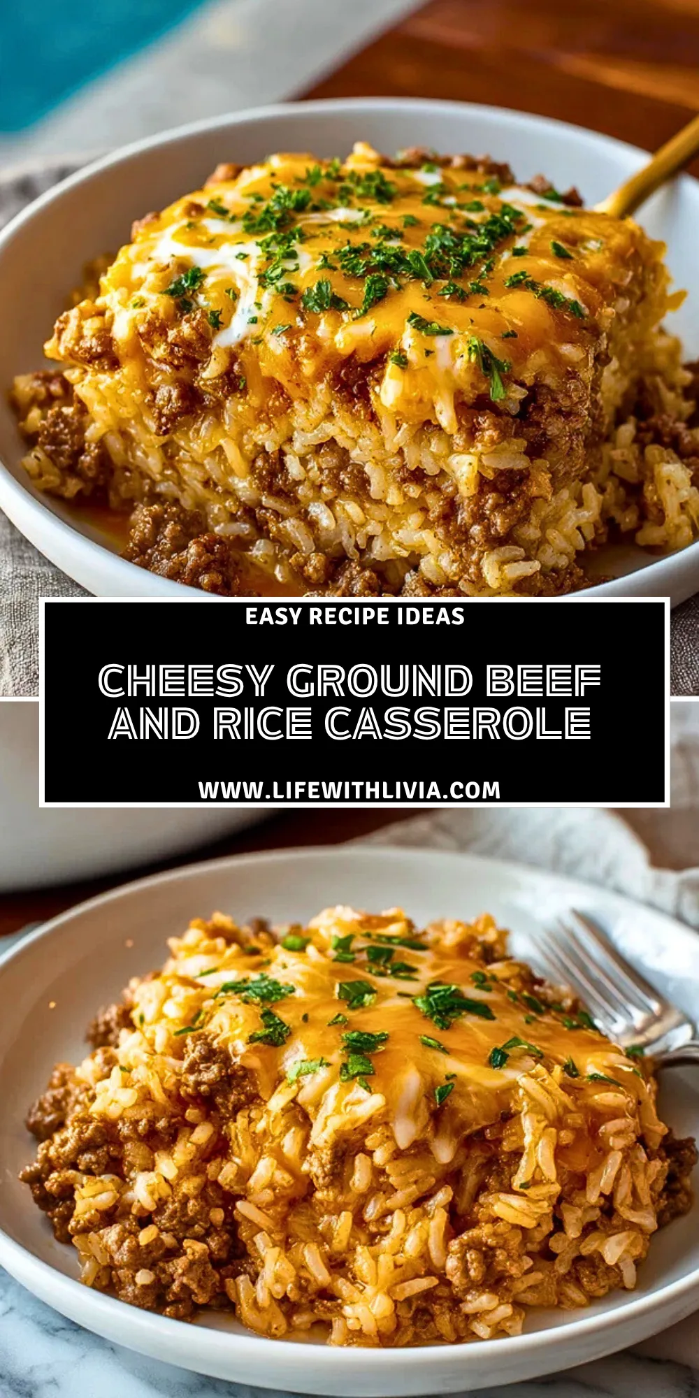 Cheesy Ground Beef and Rice Casserole - Pin 1