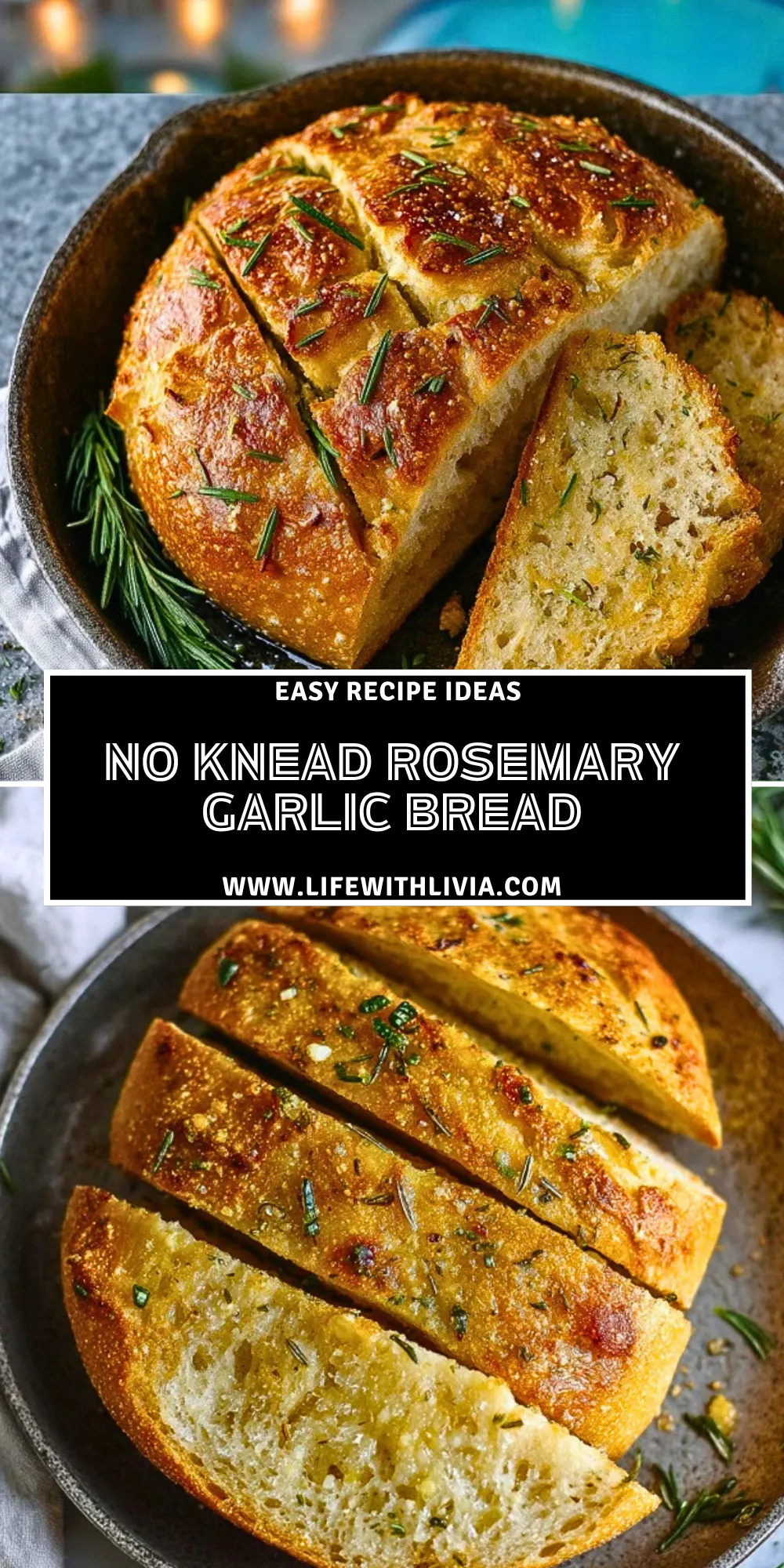 No Knead Rosemary Garlic Bread- Pin 1