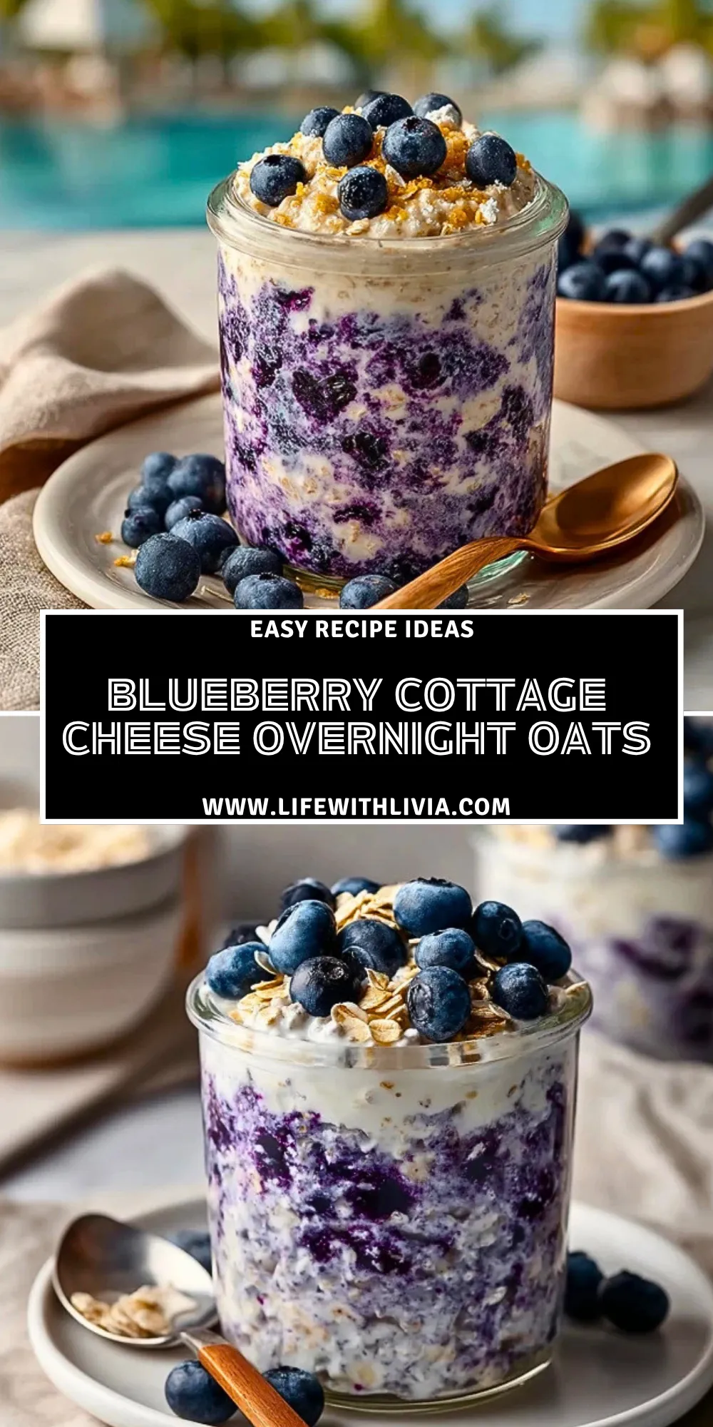 Blueberry Cottage Cheese Overnight Oats - Pin 1