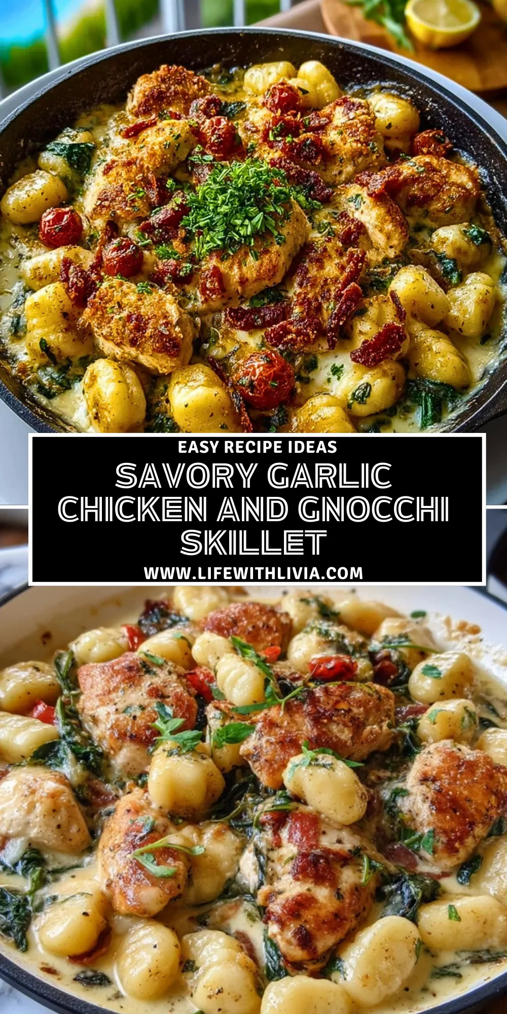 Savory Garlic Chicken and Gnocchi Skillet - Pin 1