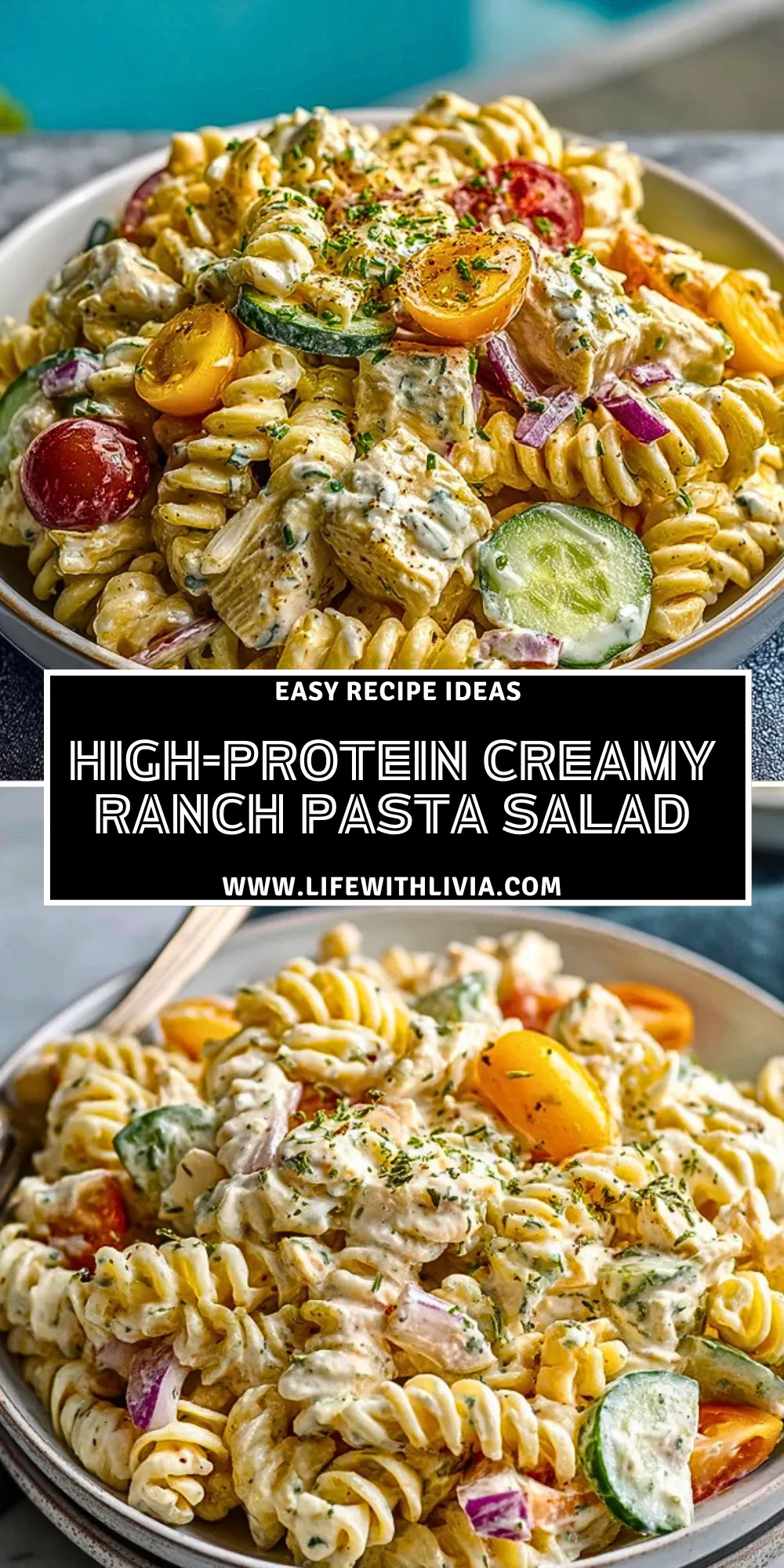High-Protein Creamy Ranch Pasta Salad - Pin 1