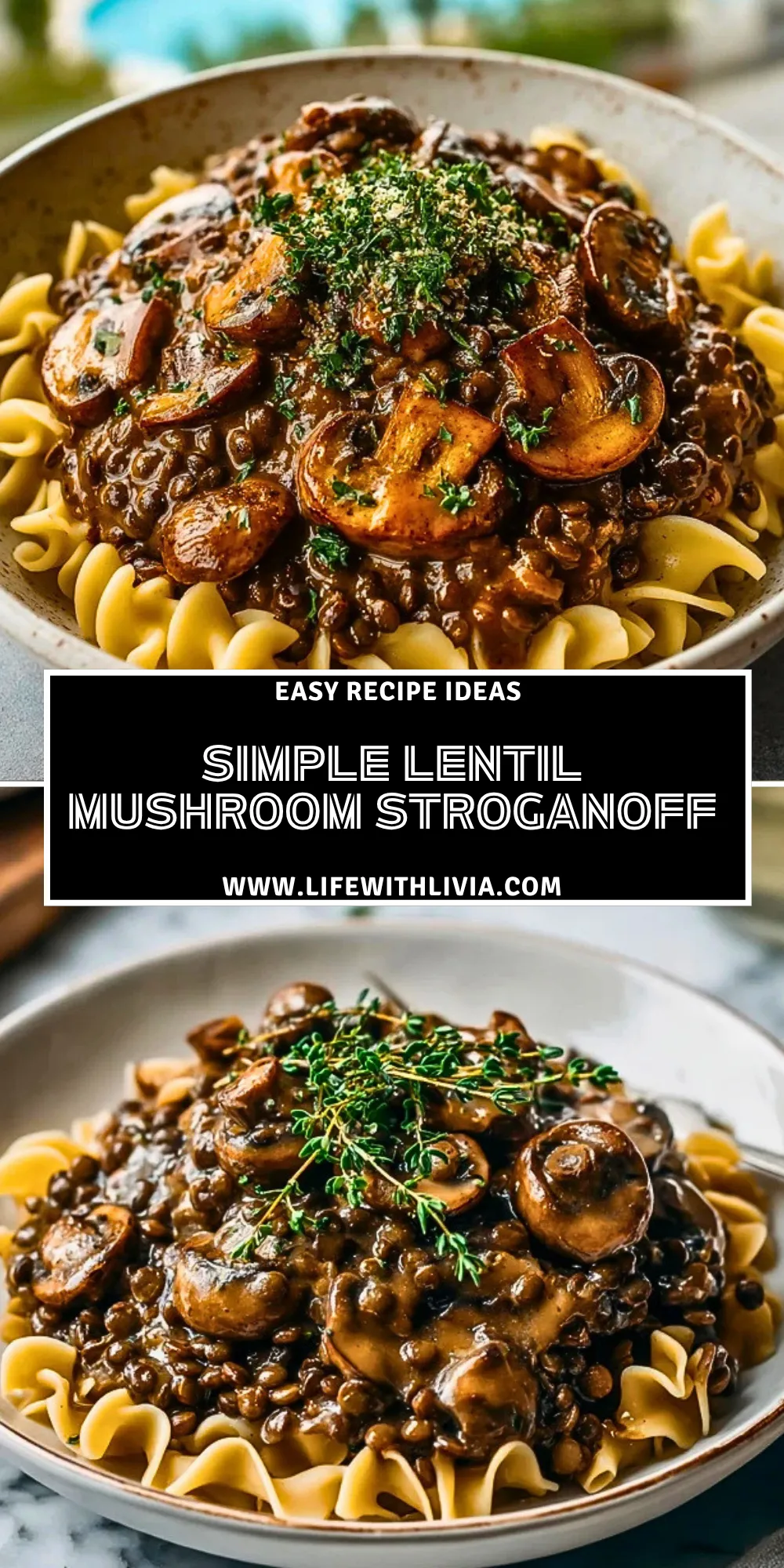 Simple Lentil Mushroom Stroganoff - Pin 1