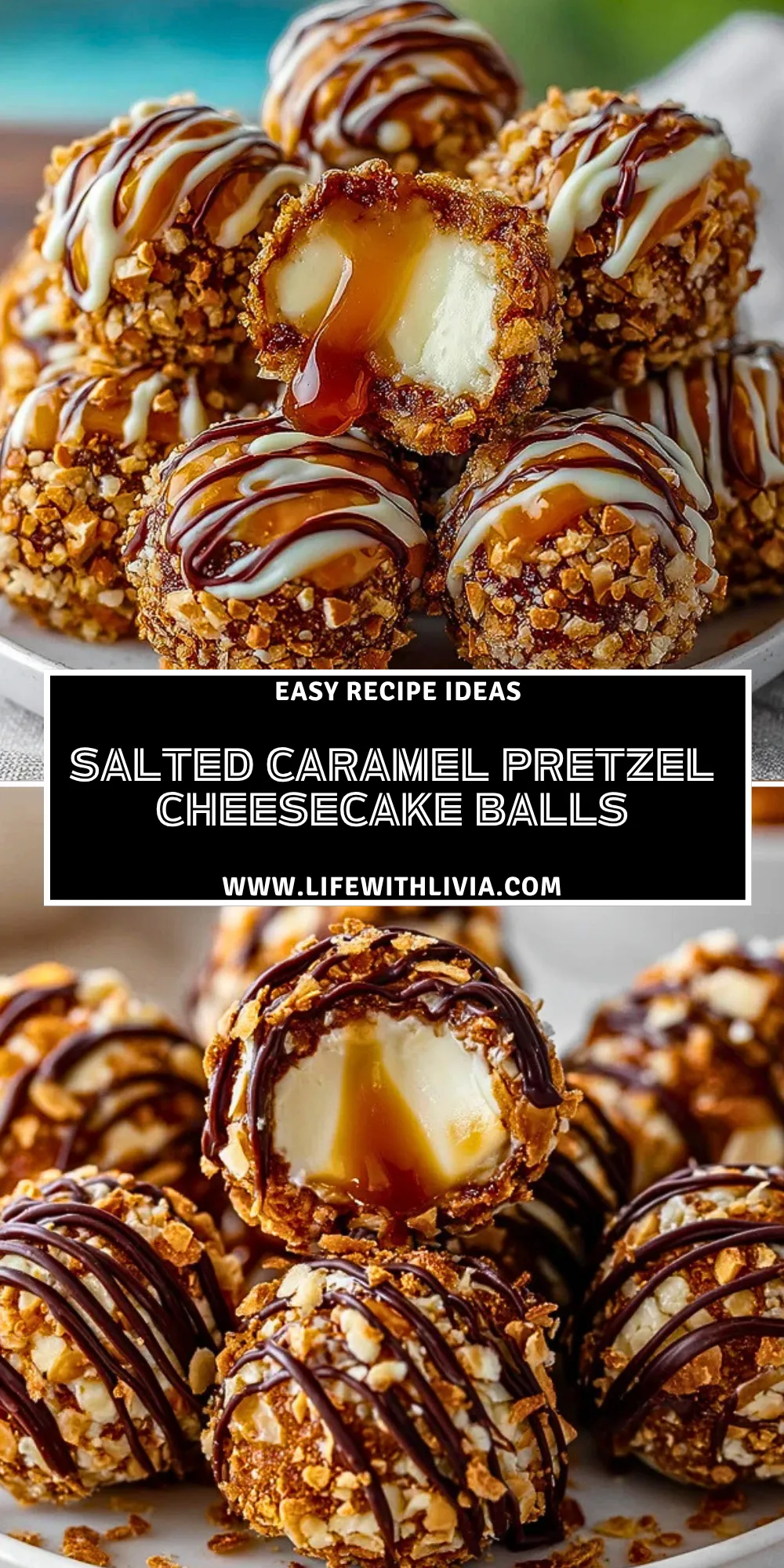 Salted Caramel Pretzel Cheesecake Balls - Pin 1