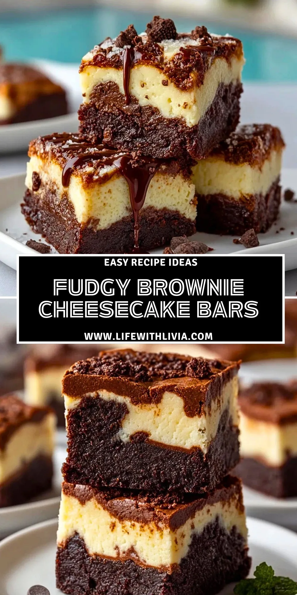 Fudgy Brownie Cheesecake Bars - Pin 1