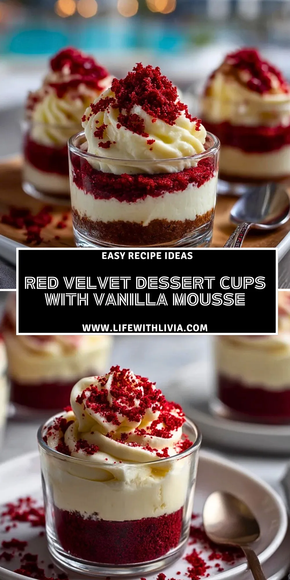 Red Velvet Dessert Cups with Vanilla Mousse - Pin 1