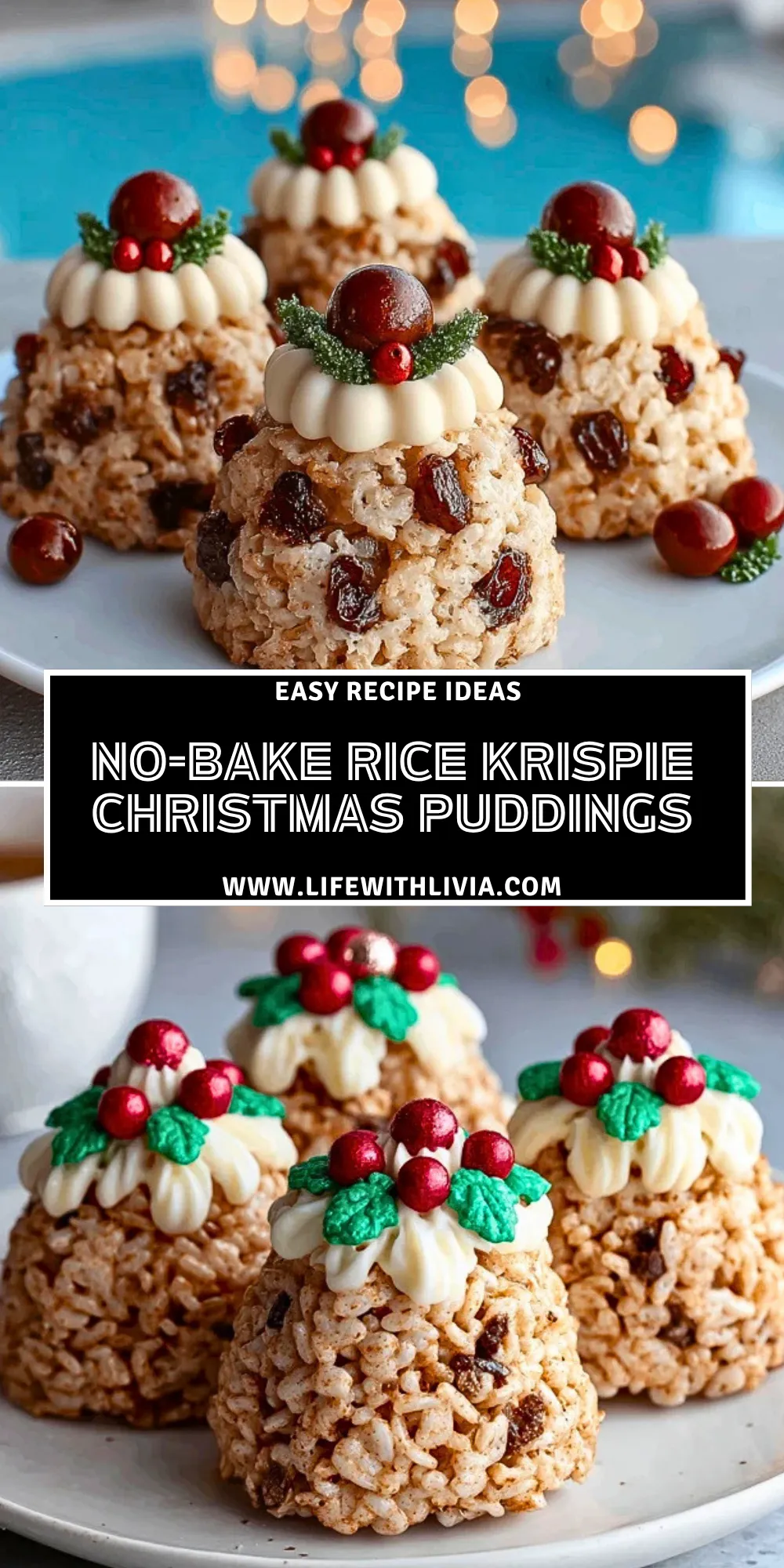 No-Bake Rice Krispie Christmas Puddings - Pin 1