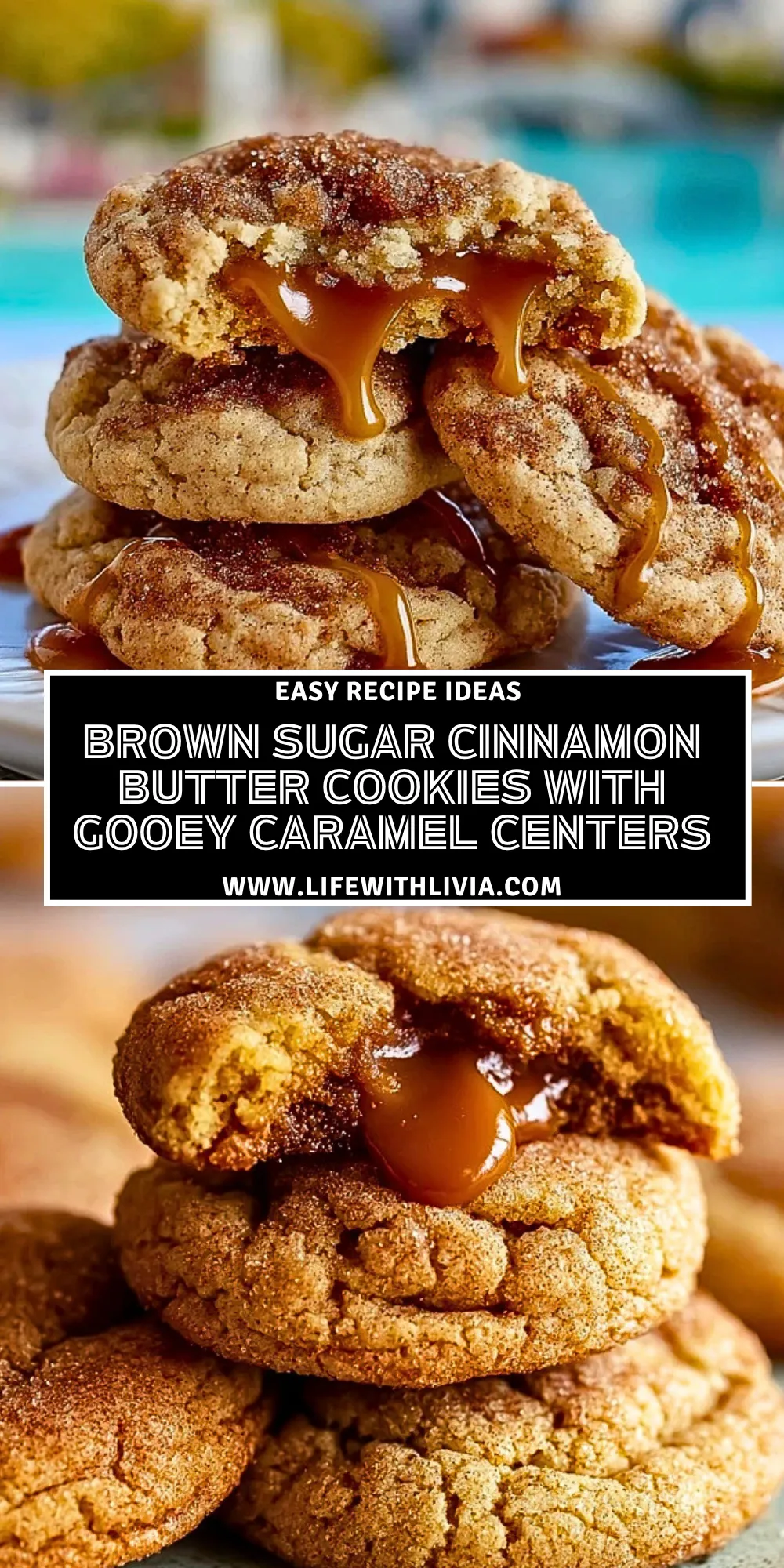 Brown Sugar Cinnamon Butter Cookies with Gooey Caramel Centers - Pin 1