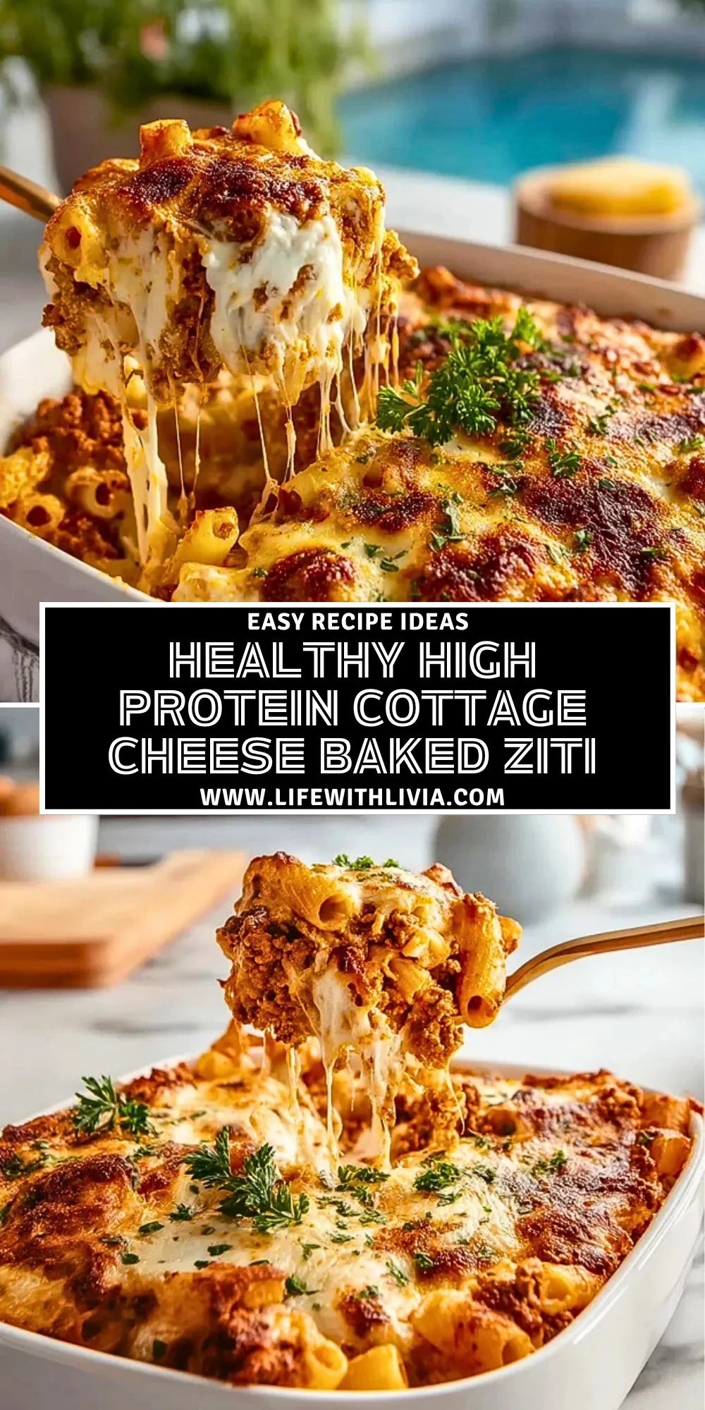 Healthy High Protein Cottage Cheese Baked Ziti - Pin 1