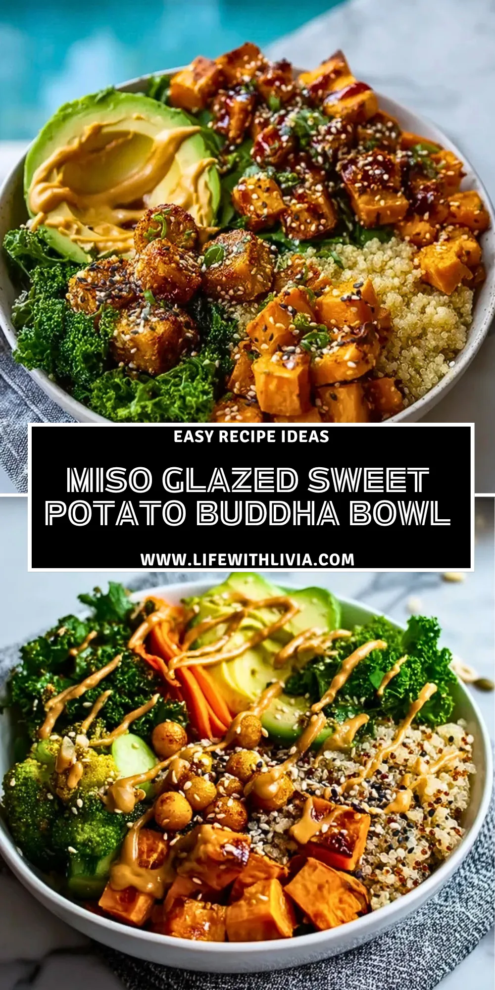 Miso Glazed Sweet Potato Buddha Bowl - Pin 1