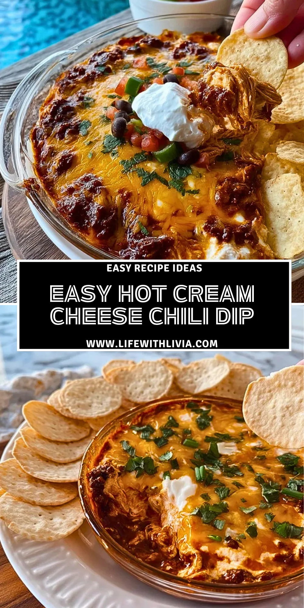 Easy Hot Cream Cheese Chili Dip - Pin 1