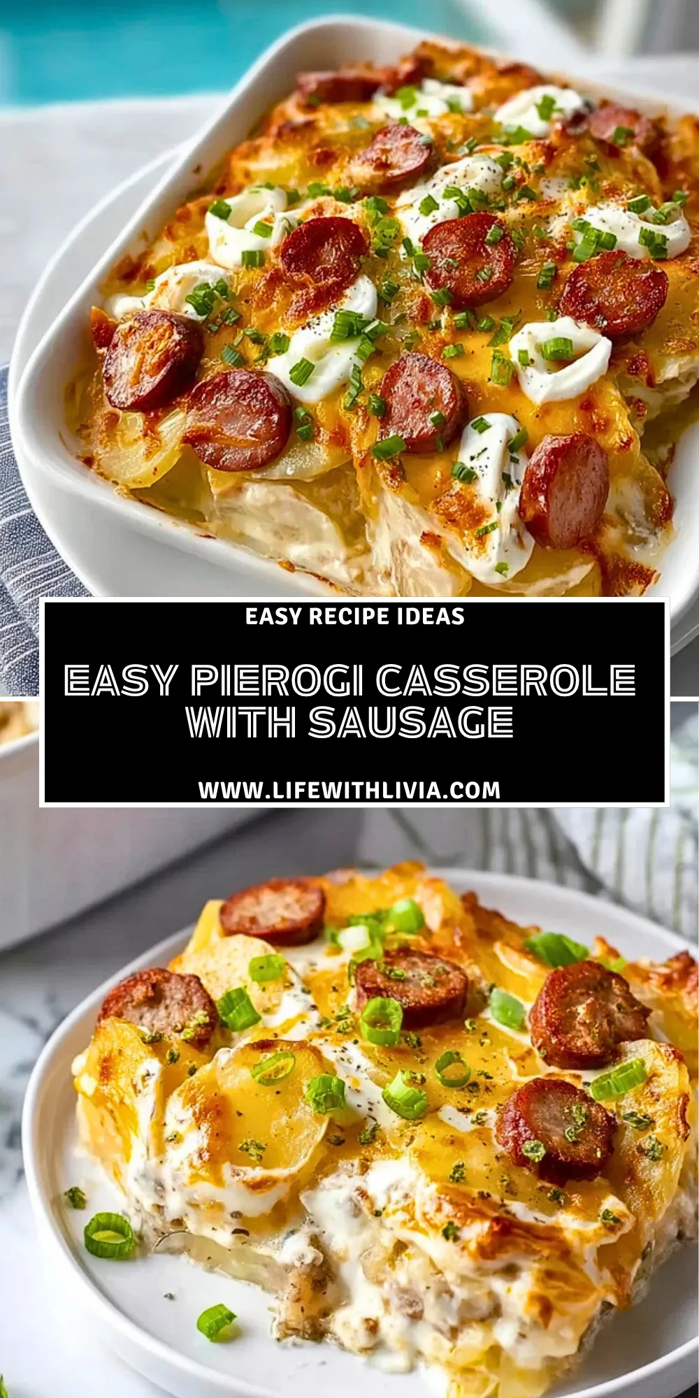 Easy Pierogi Casserole with Sausage - Pin 1
